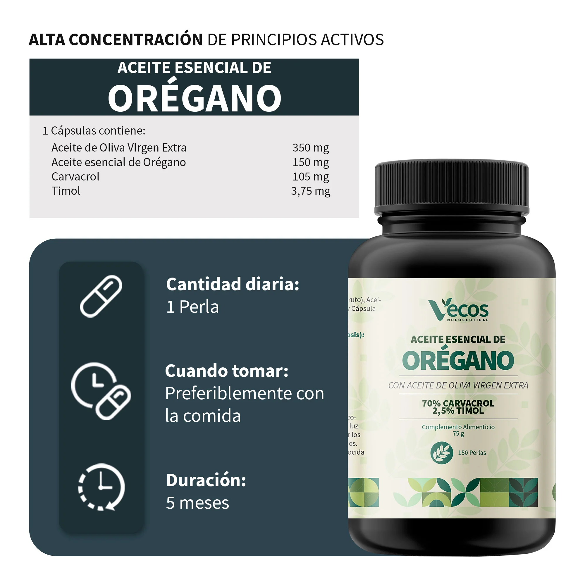 Aceite Esencial De Orégano Vecos 150 Perlas | Bienestar Digestivo E Intestinal | 150 Mg Con Carvacrol - Image 3