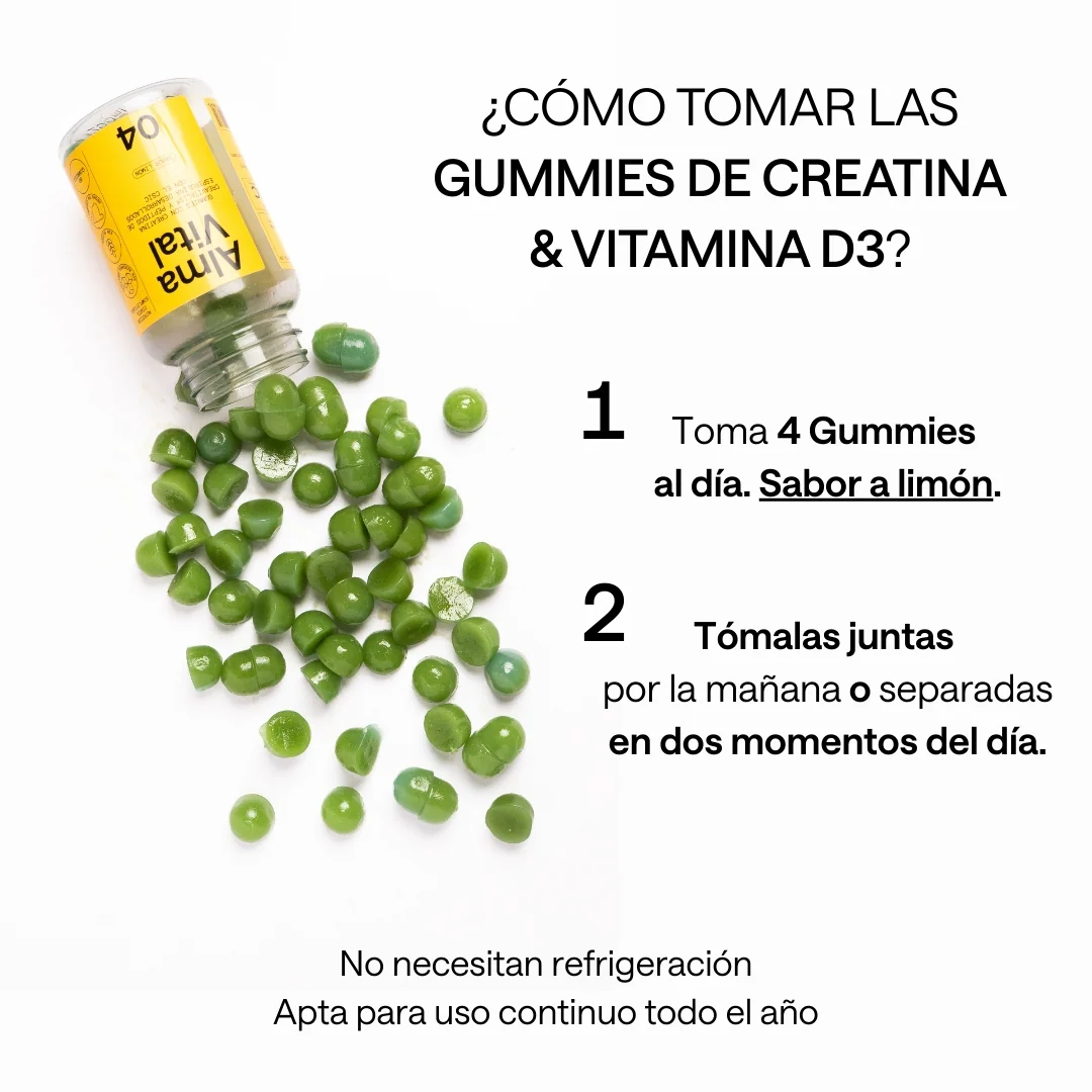 Alma® Creatina Gominolas Alma Vital Creavitalis® Con Vitamina D3 Y Espirulina |120 Gominolas 99,9% Pureza Y Sabor Limón - Image 3