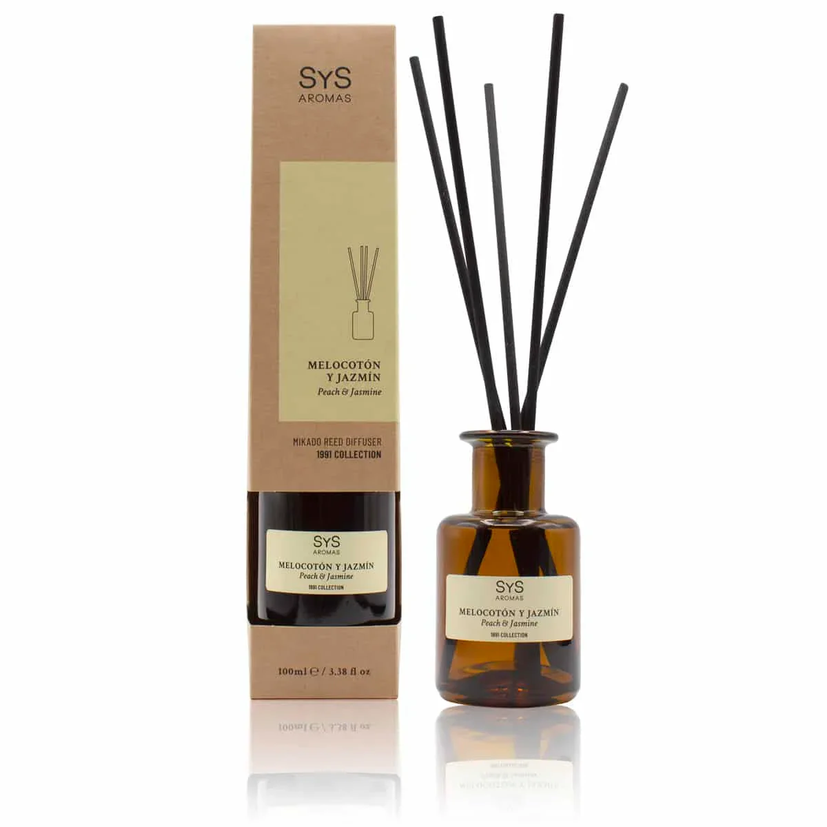 Ambientador Mikado Melocotón y Jazmín 1991 100 ml | Difusor De Varillas | Fragancia Dulce y Floral | Hogar