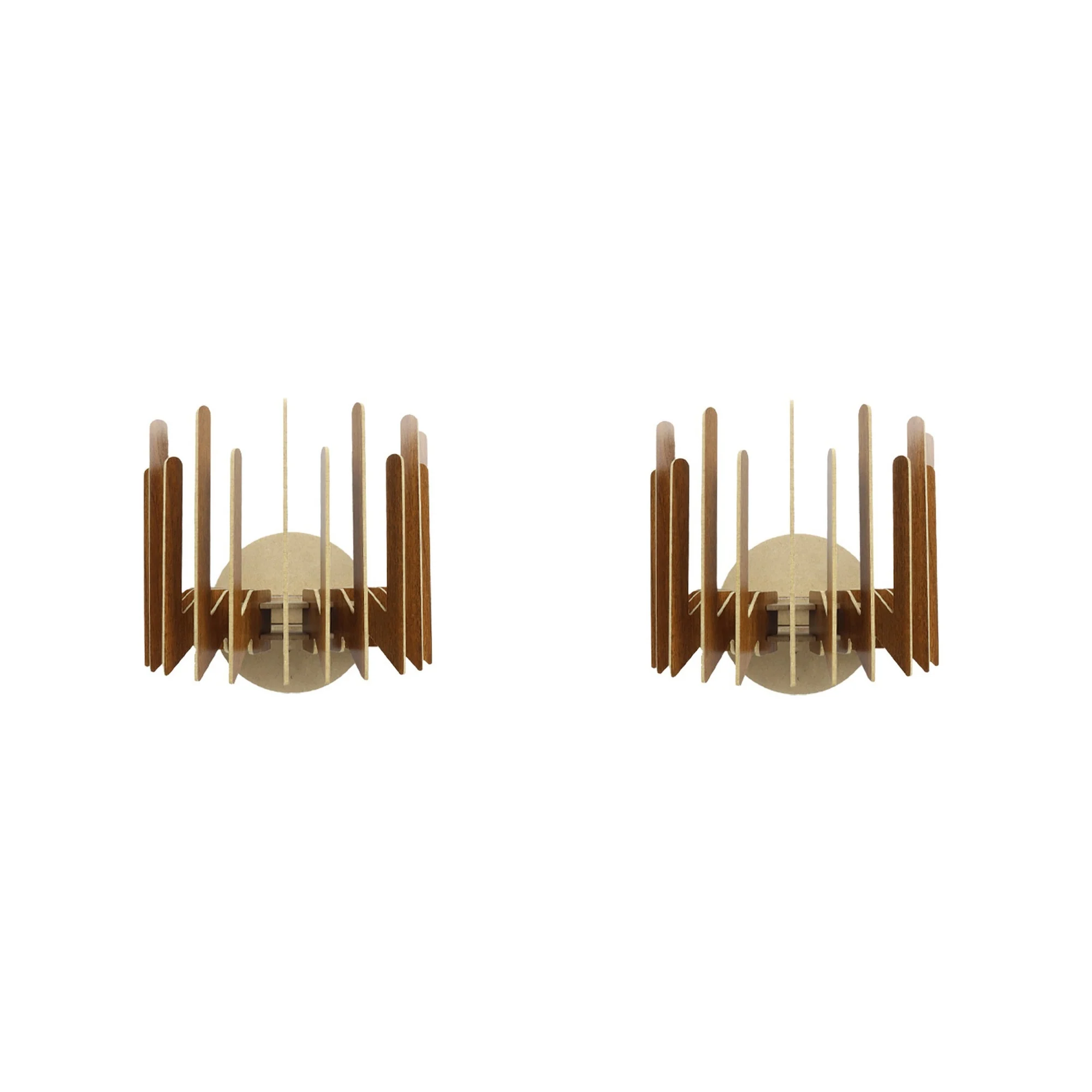 Aplique De Pared, Doble, Mdf , Nogal, 20x24x22, Casquillo E 27 Max 45 - 60