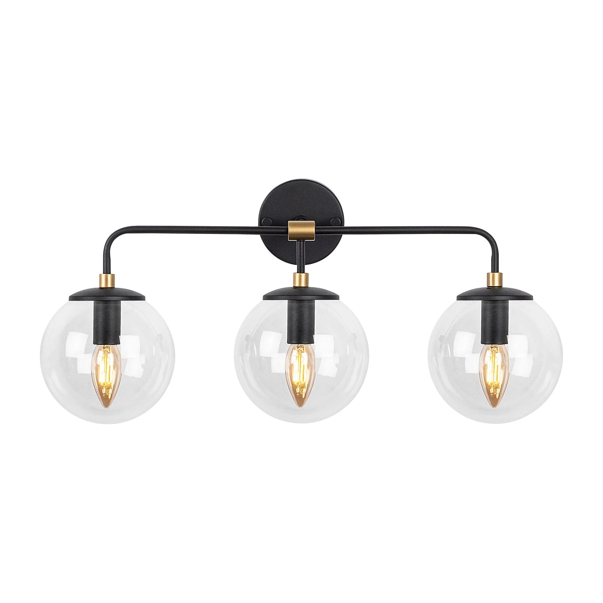 Aplique De Pared Pantalla Transparente, Metal , Negro, 56x21x27, Casquillo 3 X E14 Max 40 W