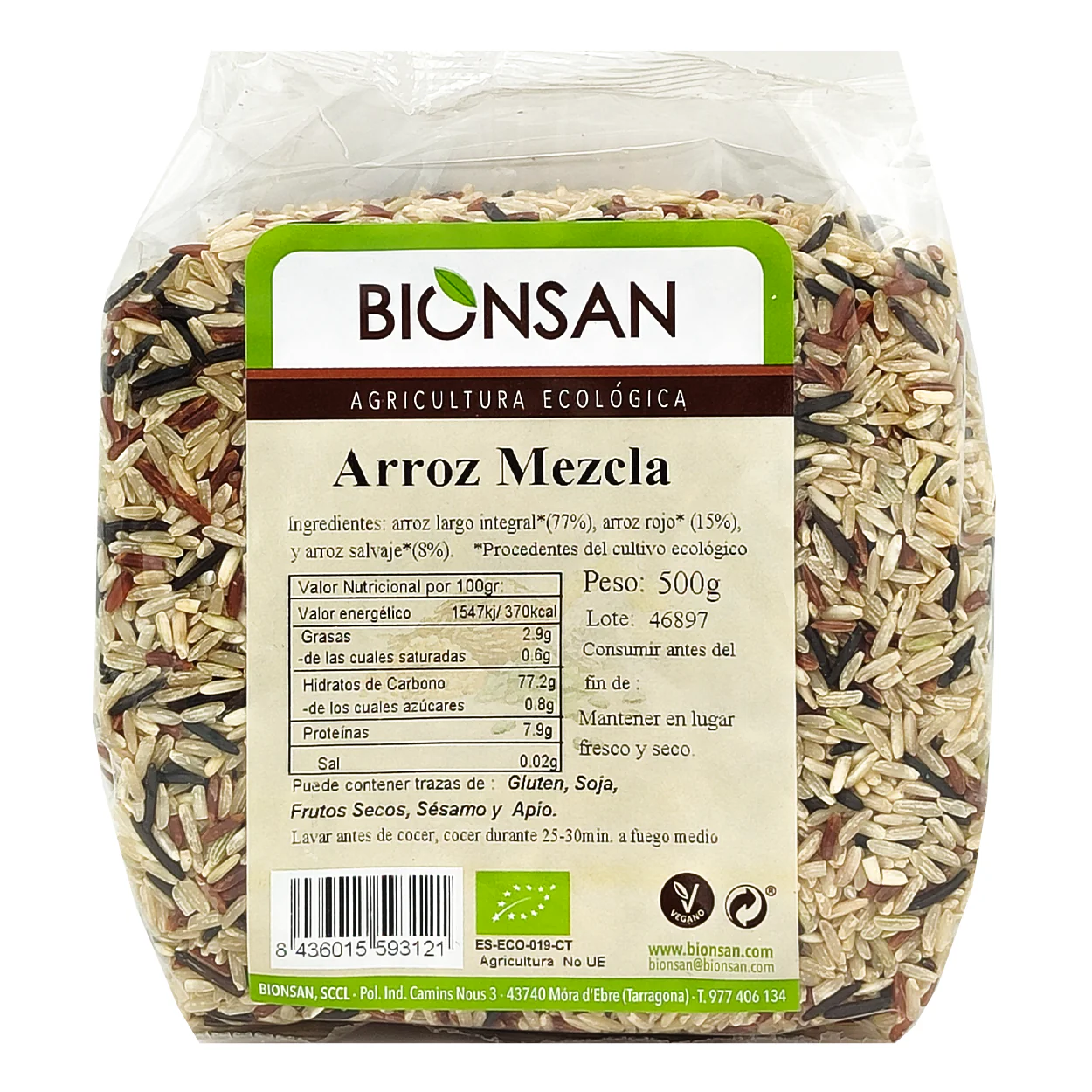 Arroz Mezcla Eco Bionsan (largo Integral, Rojo Y Salvaje) 500gr