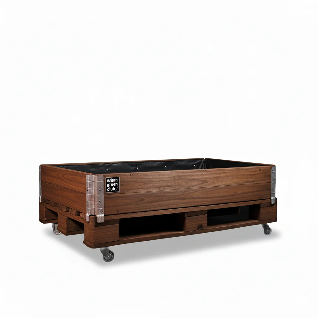 Bancal De Cultivo Pro De Madera De Pino Color Nogal Con Ruedas Urban Green Club - 120x80x40 Cm 200 L
