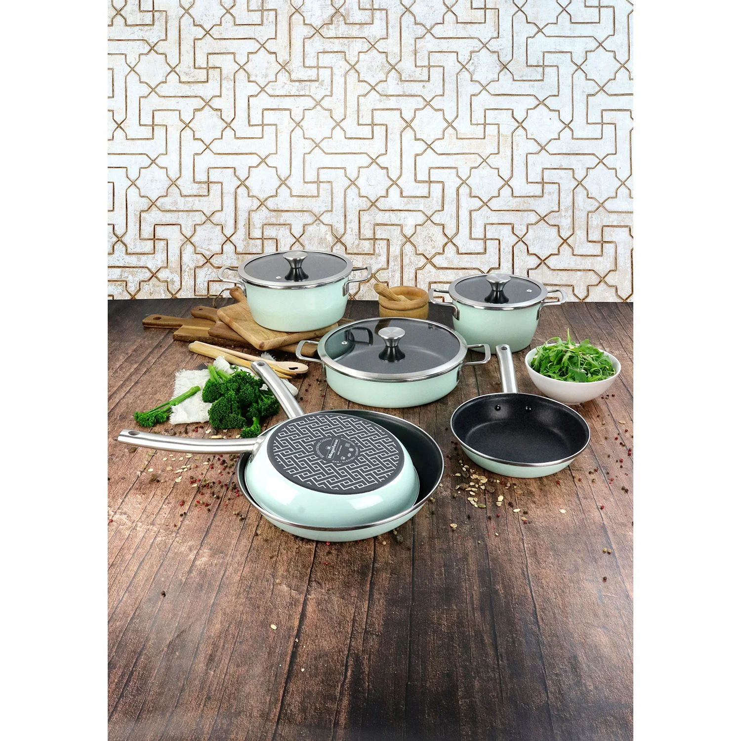 Batería Cocina Inducción 9 Piezas, Antiadherente Libre Pfoa Exterior Verde Menta Retro Vintage Magefesa Nordic, Verde - Image 6