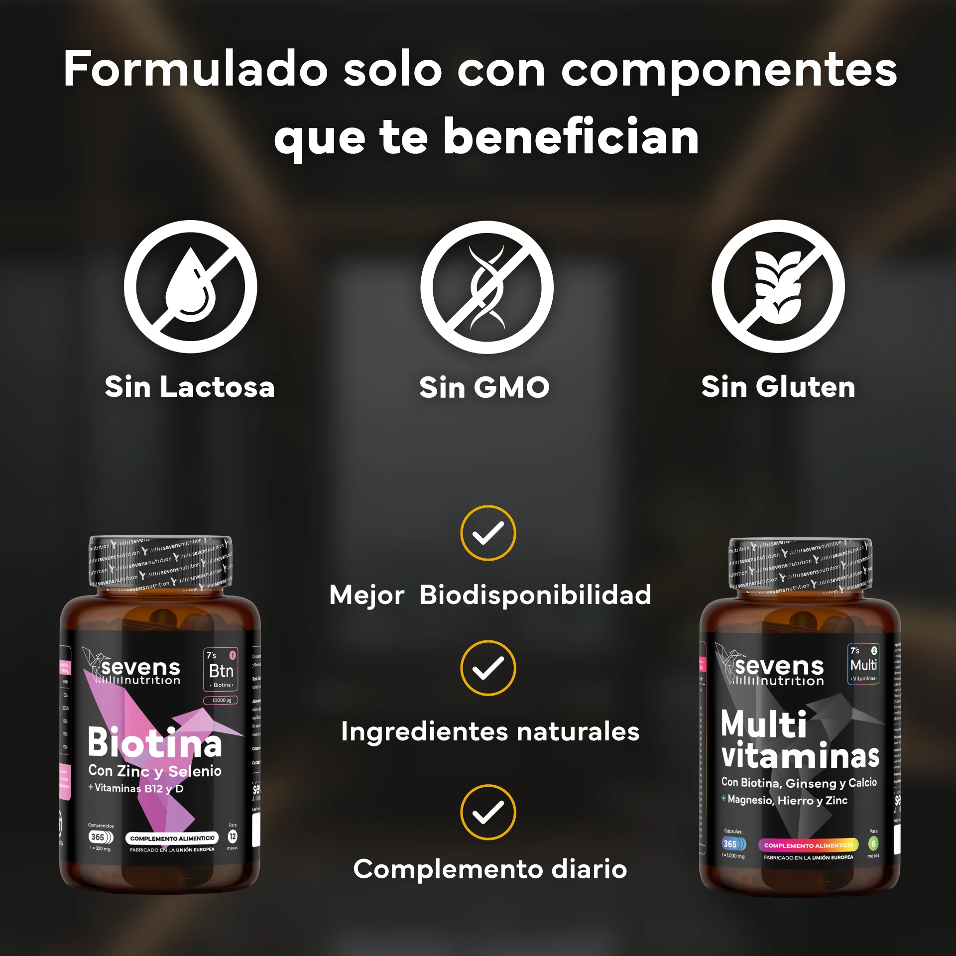 Biotina 10.000 Mcg + Multivitaminas Con Ginseng. Sevens Nutrition. Cabello, Piel Y Uñas + Energía Y Vitalidad Diaria - Image 4