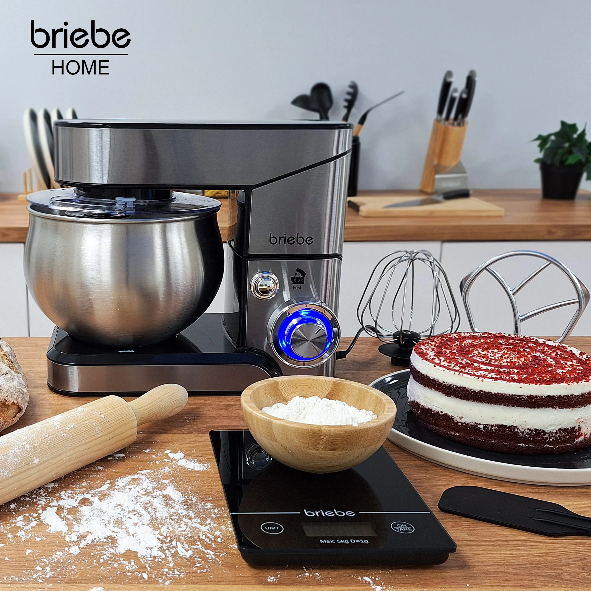 Briebe Batidora Amasadora Repostería Profesional + Báscula, Robot Cocina 5 Litros, Movimiento Orbital, Km1114b,1800w - Image 2