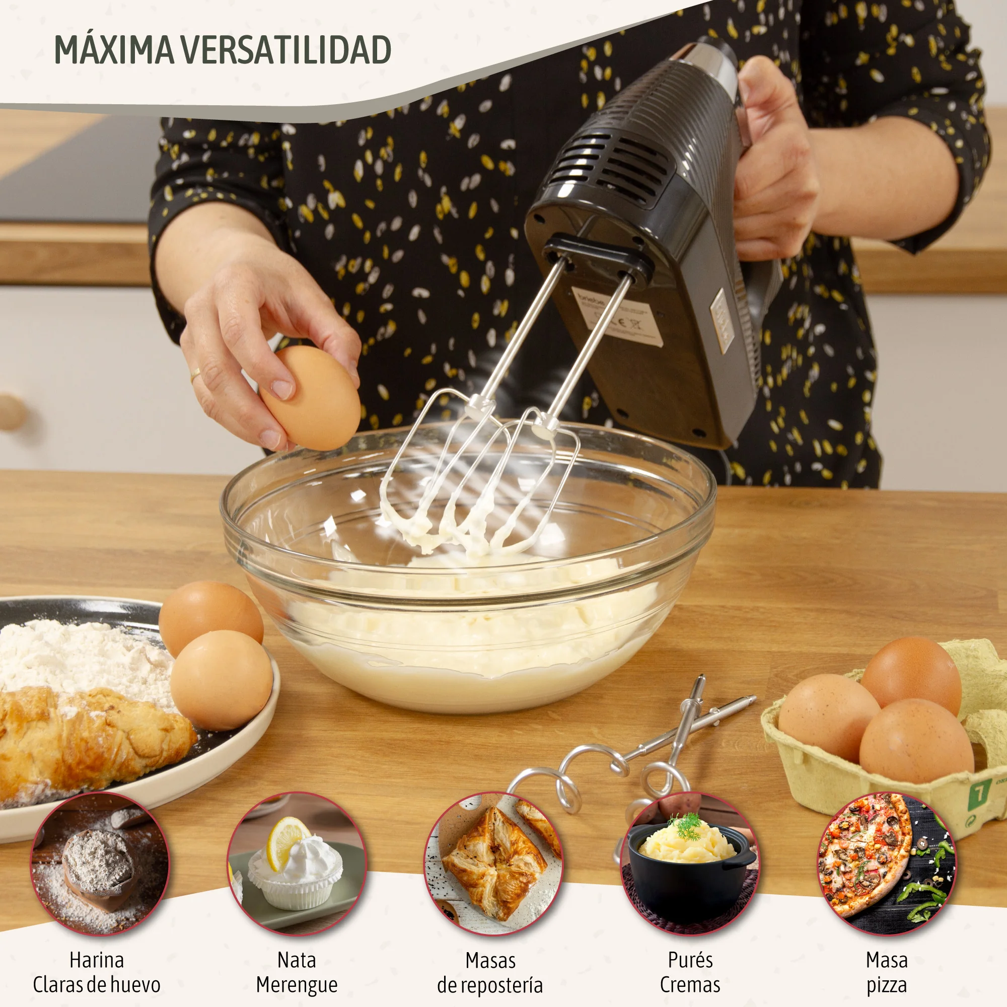 Briebe Batidora De Varillas Eléctrica 400w Amasadora De Mano Especial Repostería 5 Velocidades + Turbo, Hm1174blk - Image 4