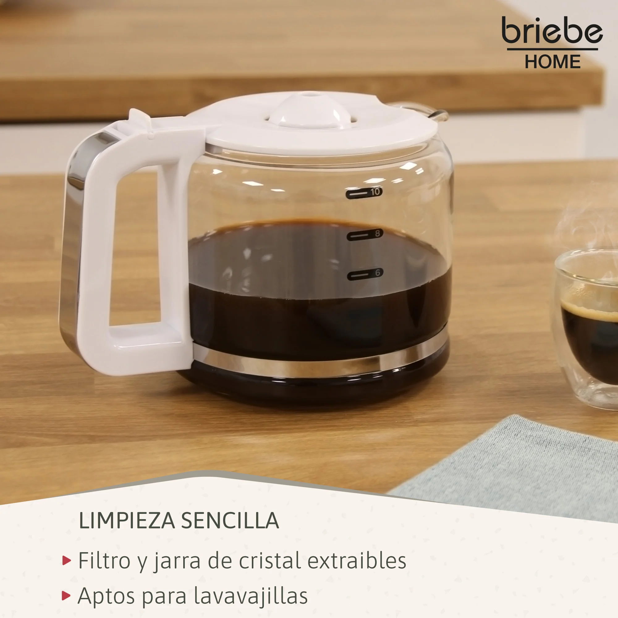 Briebe Cafetera Goteo 10 Tazas Máquina De Café Filtro Reutilizable, Función Mantener Caliente, 1,25 L, Cm1171wht,blanco - Image 5