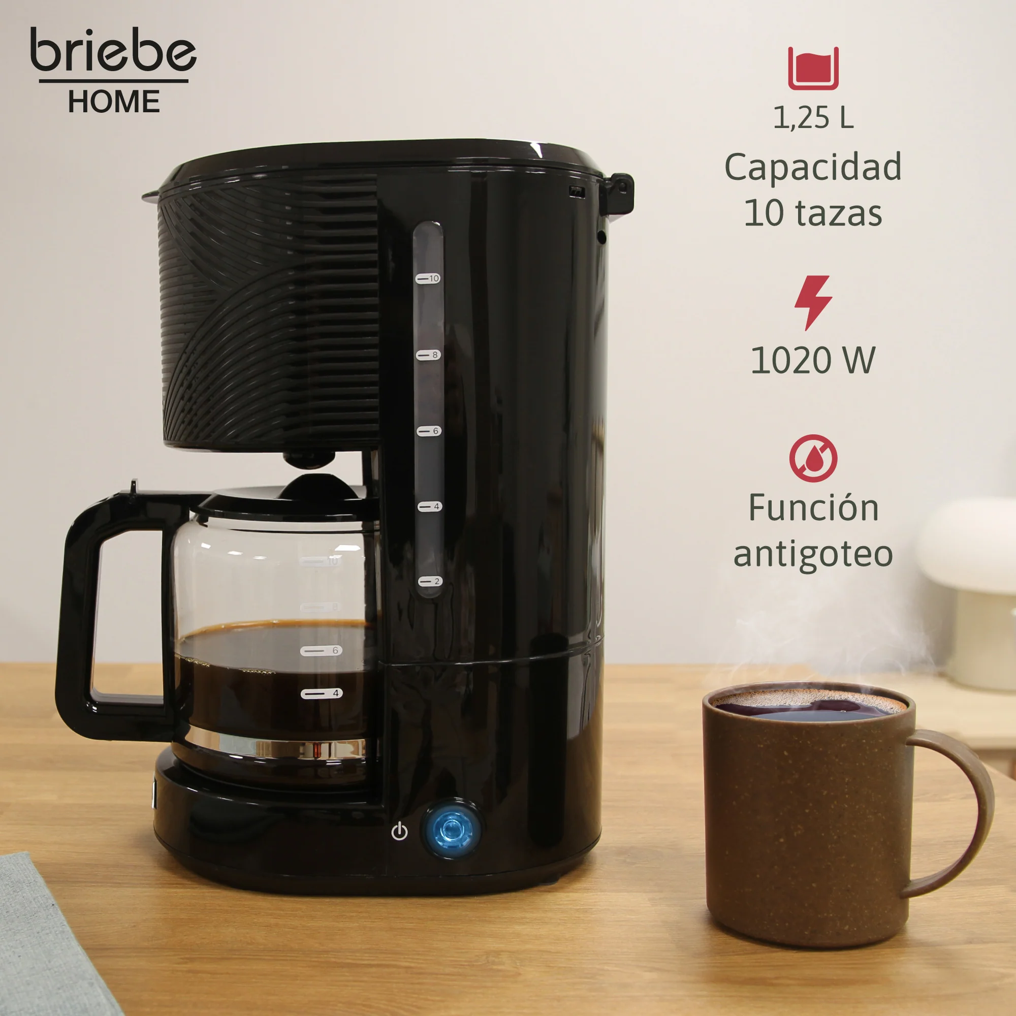 Briebe Elegance Set Tostador Pan Ranura Ancha 2 Rebanadas, Hervidor Agua Eléctrico 1,7l Cafetera 1,25l, Skt1178blk,negro - Image 4