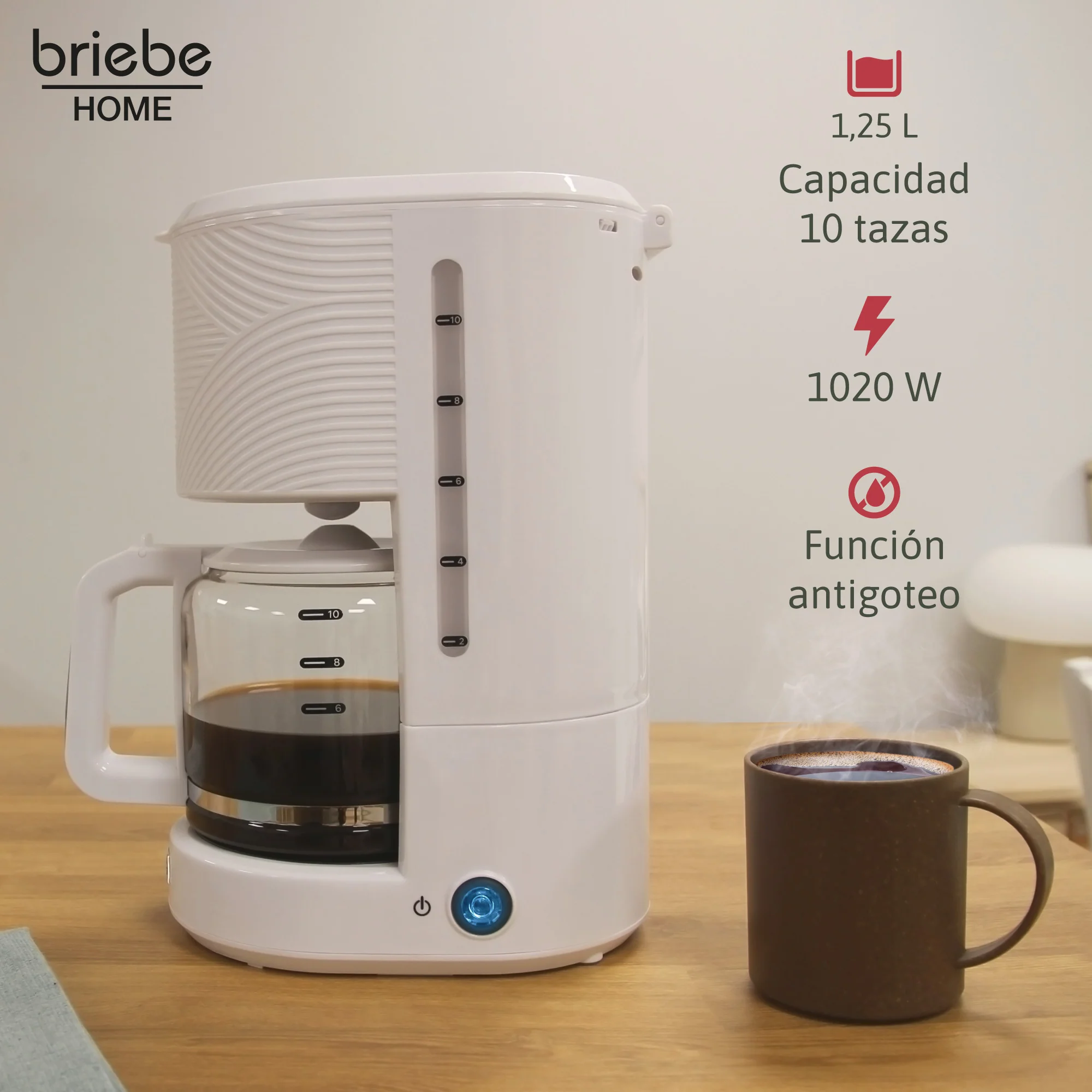 Briebe Elegance Set Tostador Pan Ranura Ancha 2 Rebanadas, Hervidor Agua Eléctrico 1,7l Cafetera 1,25l,skt1178wht,blanco - Image 4