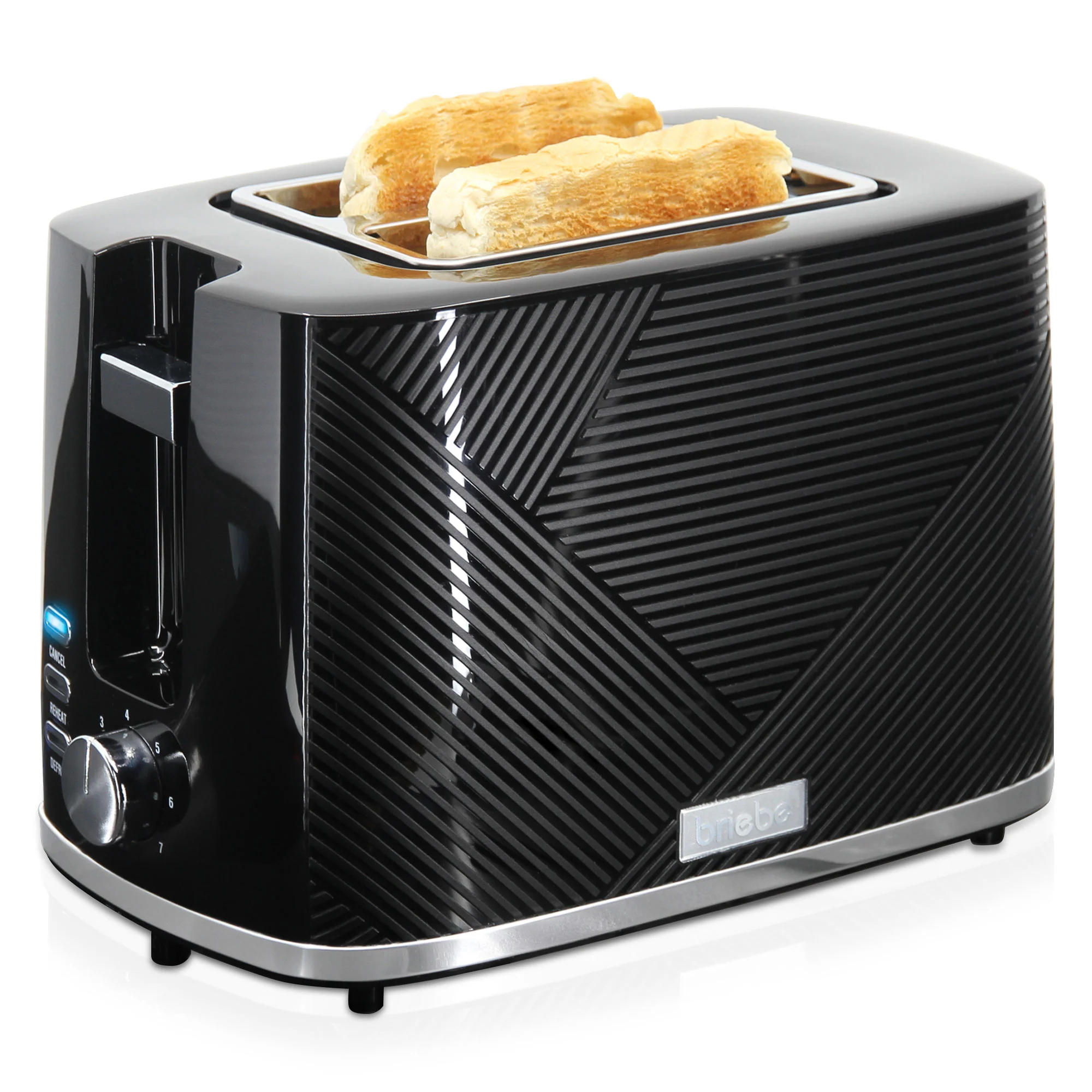Briebe Elegance Tostadora Pan Ranura Ancha, Tostador 2 Rebanadas 7 Niveles Tostado, Calientapanecillos, Ta1169blk, Negro