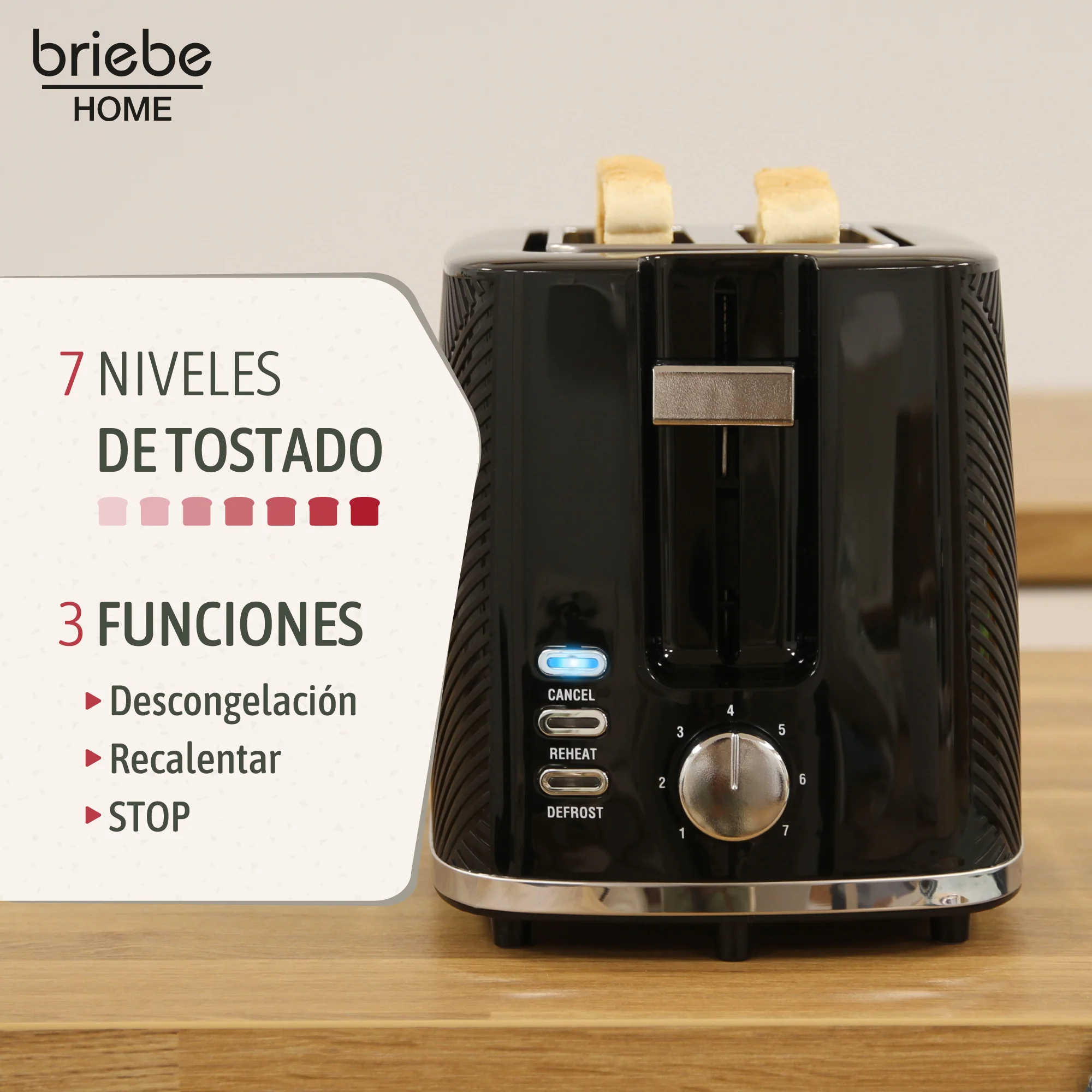 Briebe Elegance Tostadora Pan Ranura Ancha, Tostador 2 Rebanadas 7 Niveles Tostado, Calientapanecillos, Ta1169blk, Negro - Image 3
