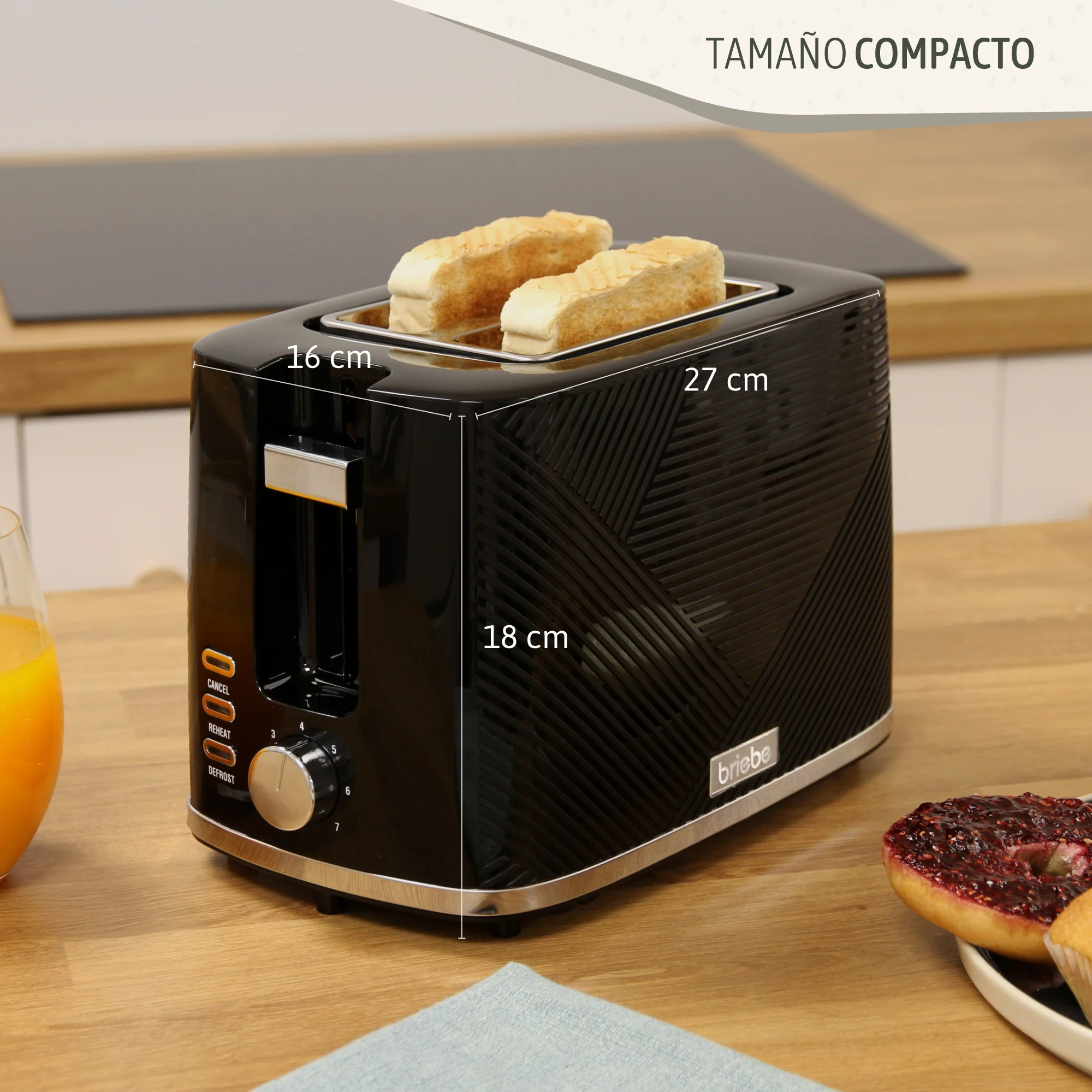 Briebe Elegance Tostadora Pan Ranura Ancha, Tostador 2 Rebanadas 7 Niveles Tostado, Calientapanecillos, Ta1169blk, Negro - Image 5