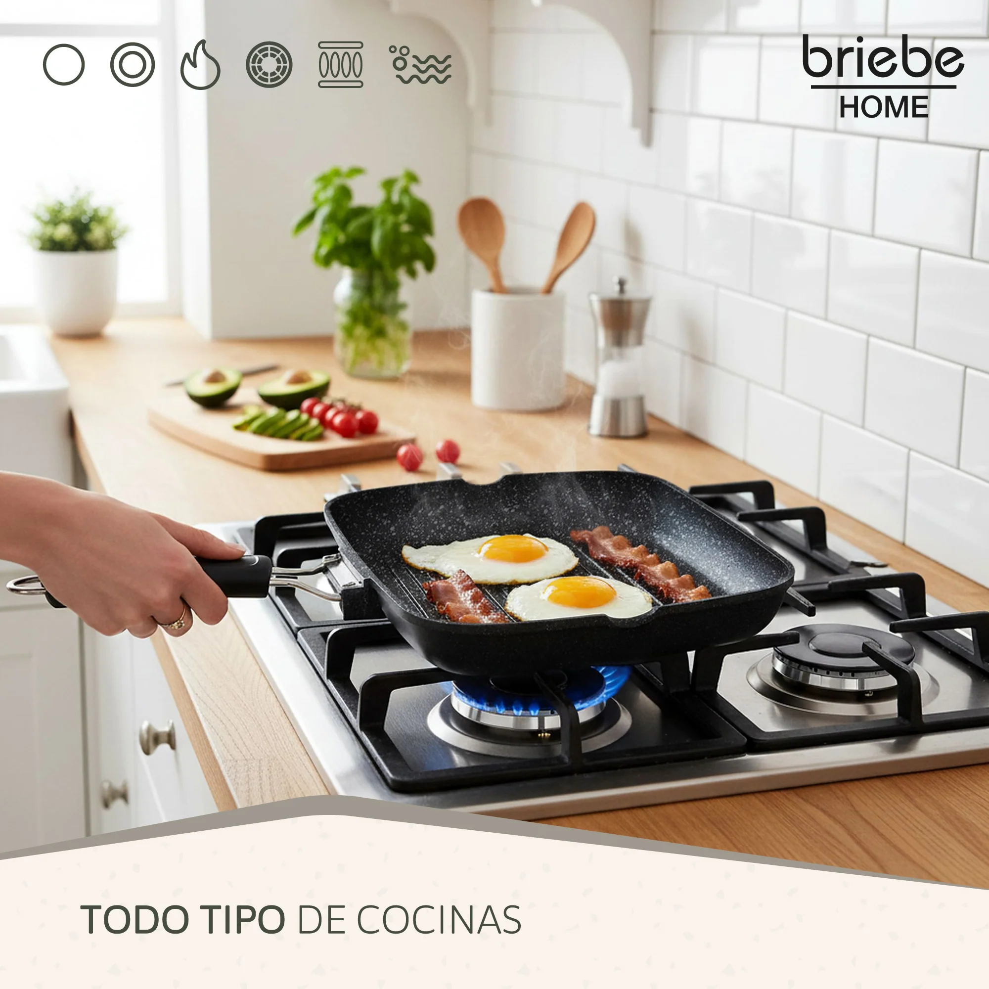 Briebe Grill Asador, Inducción, Antiadherente Titanio 34x24cm Aluminio Fundido Sin Pfoa Mango Plegable, Gp1160, Negro - Image 5