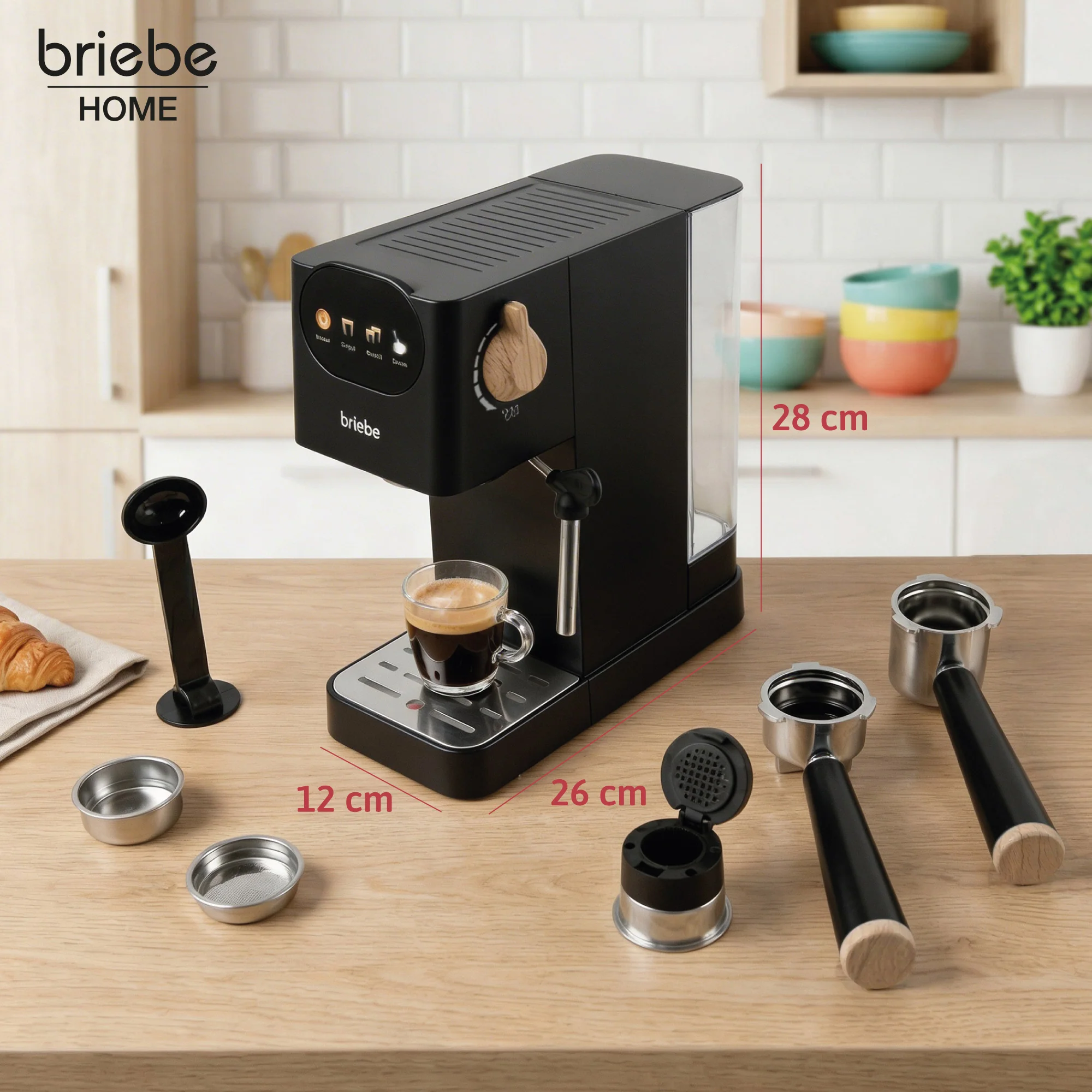 Briebe Nordic Cafetera Espresso 20 Bares Compatible Cápsulas Nespresso Y Café Molido Espumador Leche, Ec1180blk,negro - Image 5