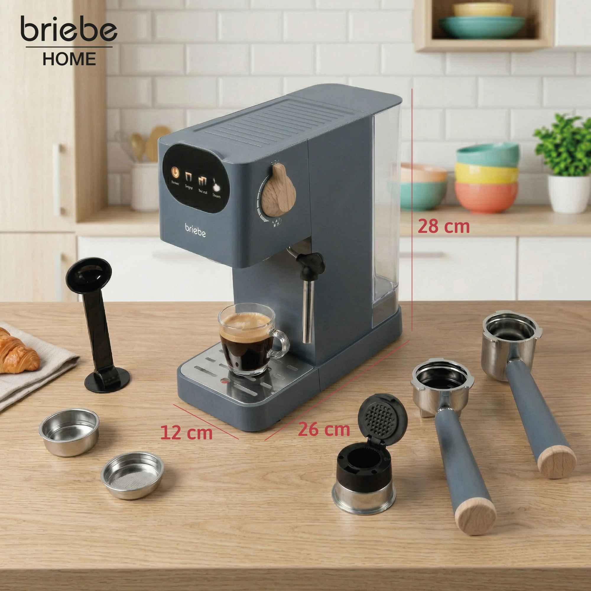 Briebe Nordic Cafetera Espresso 20 Bares Compatible Cápsulas Nespresso Y Café Molido Espumador Leche, Ec1180gry, Gris - Image 5