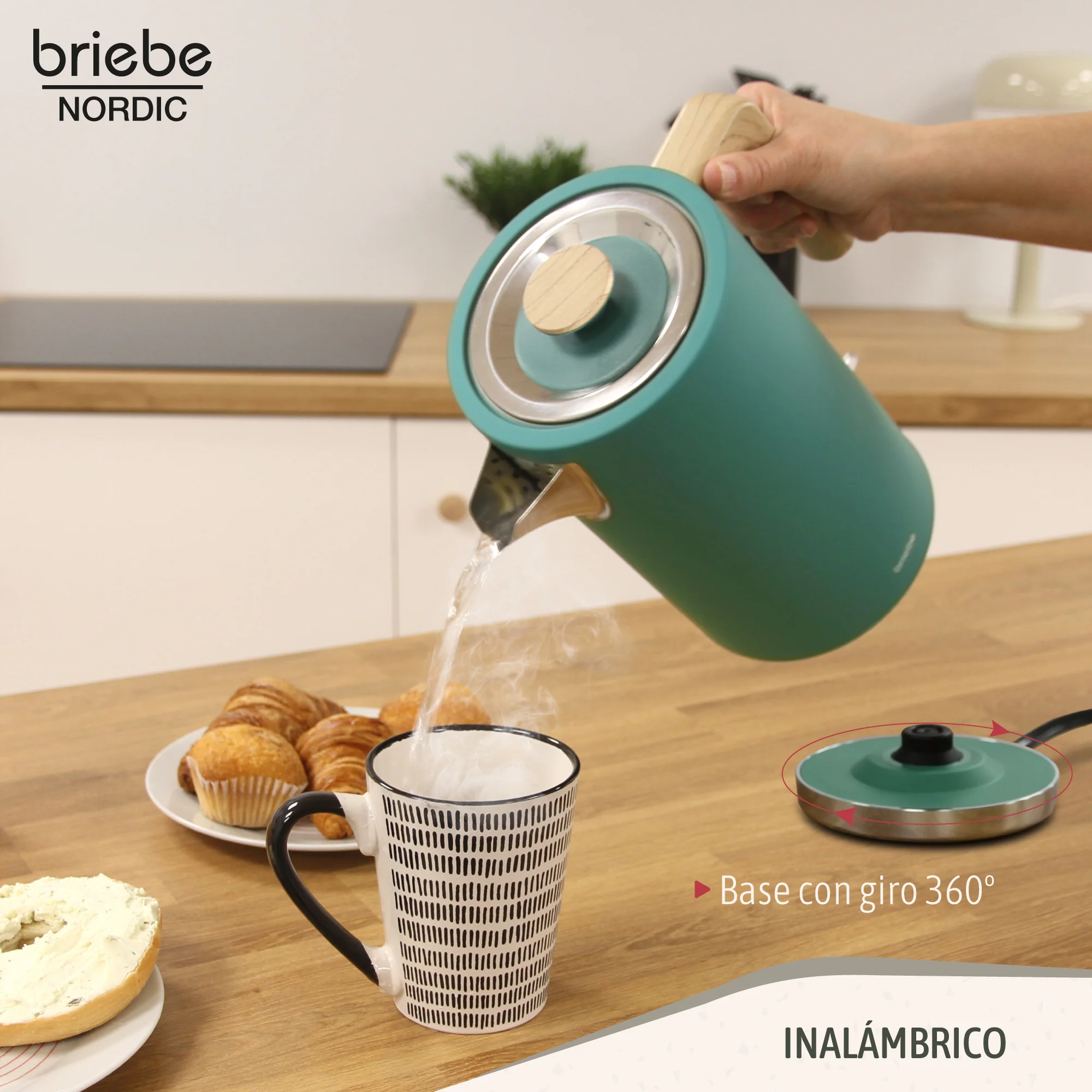 Briebe Nordic Hervidor Agua Eléctrico 1,7l Inalámbrico Ebullición Rápida, Libre De Bpa, Base De 360°, Kt1165gre, Verde - Image 4