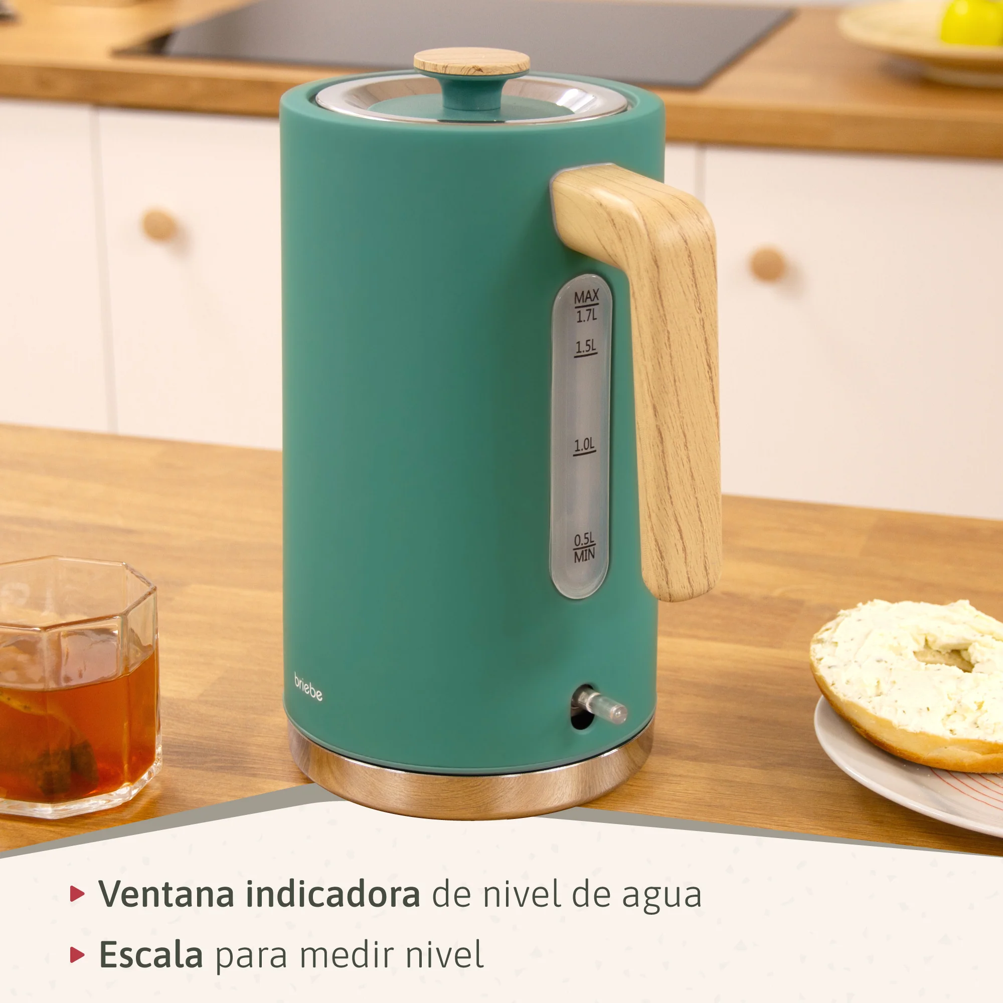 Briebe Nordic Hervidor Agua Eléctrico 1,7l Inalámbrico Ebullición Rápida, Libre De Bpa, Base De 360°, Kt1165gre, Verde - Image 6