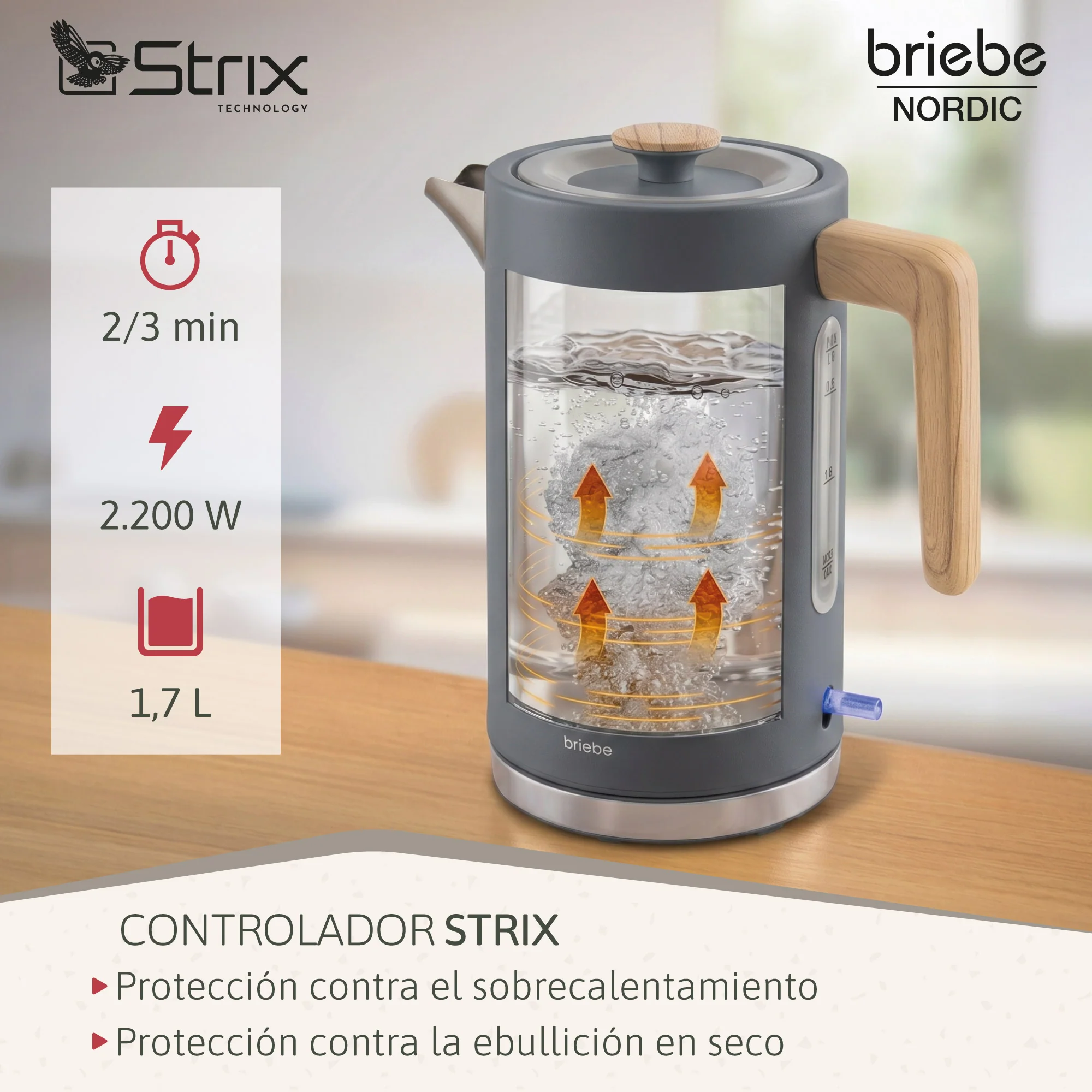 Briebe Nordic Set Cafetera Espresso 20 Bares, Tostadora Pan 2 Rebanadas, Hervidor Eléctrico Agua 1,7l, Skt1209gry, Gris - Image 4