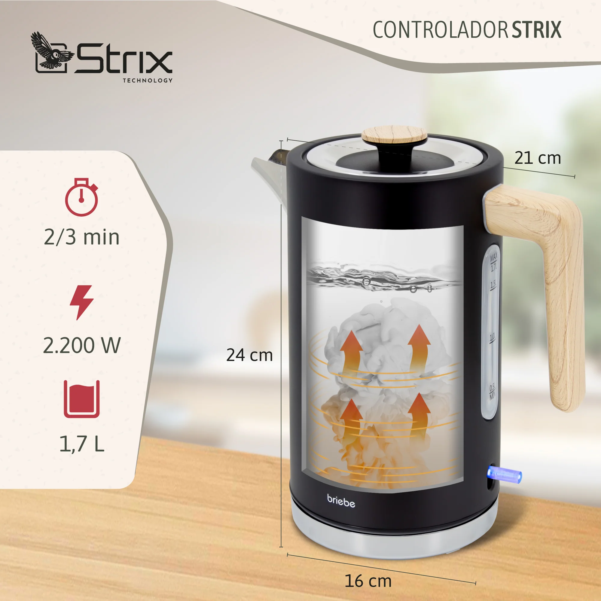 Briebe Nordic Set Tostadora Pan Ranura Ancha 2 Rebanadas + Hervidor Agua Eléctrico 1,7l Inalámbrico, Skt1167blk, Negro - Image 4
