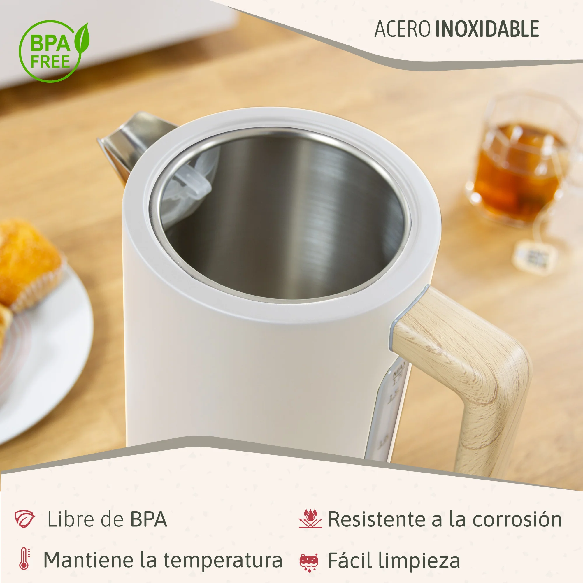 Briebe Nordic Set Tostadora Pan Ranura Ancha 2 Rebanadas + Hervidor Agua Eléctrico 1,7l Inalámbrico, Skt1167wht,blanco - Image 6