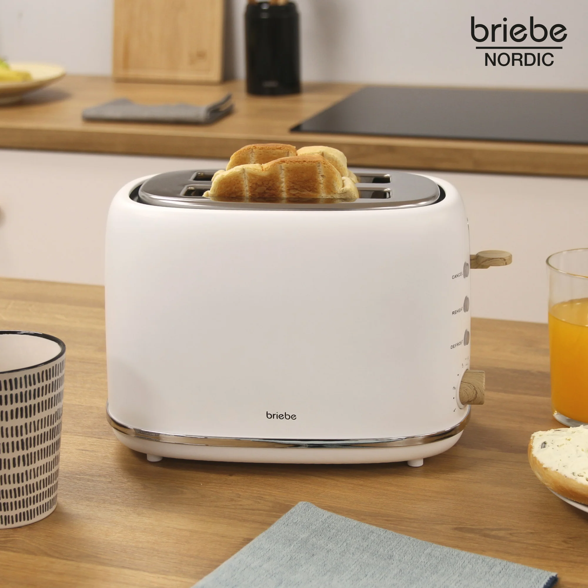 Briebe Nordic Tostadora Pan Ranura Ancha, Tostador 2 Rebanadas, 6 Niveles Tostado, Calientapanecillos, Ta1166wht, Blanco - Image 2