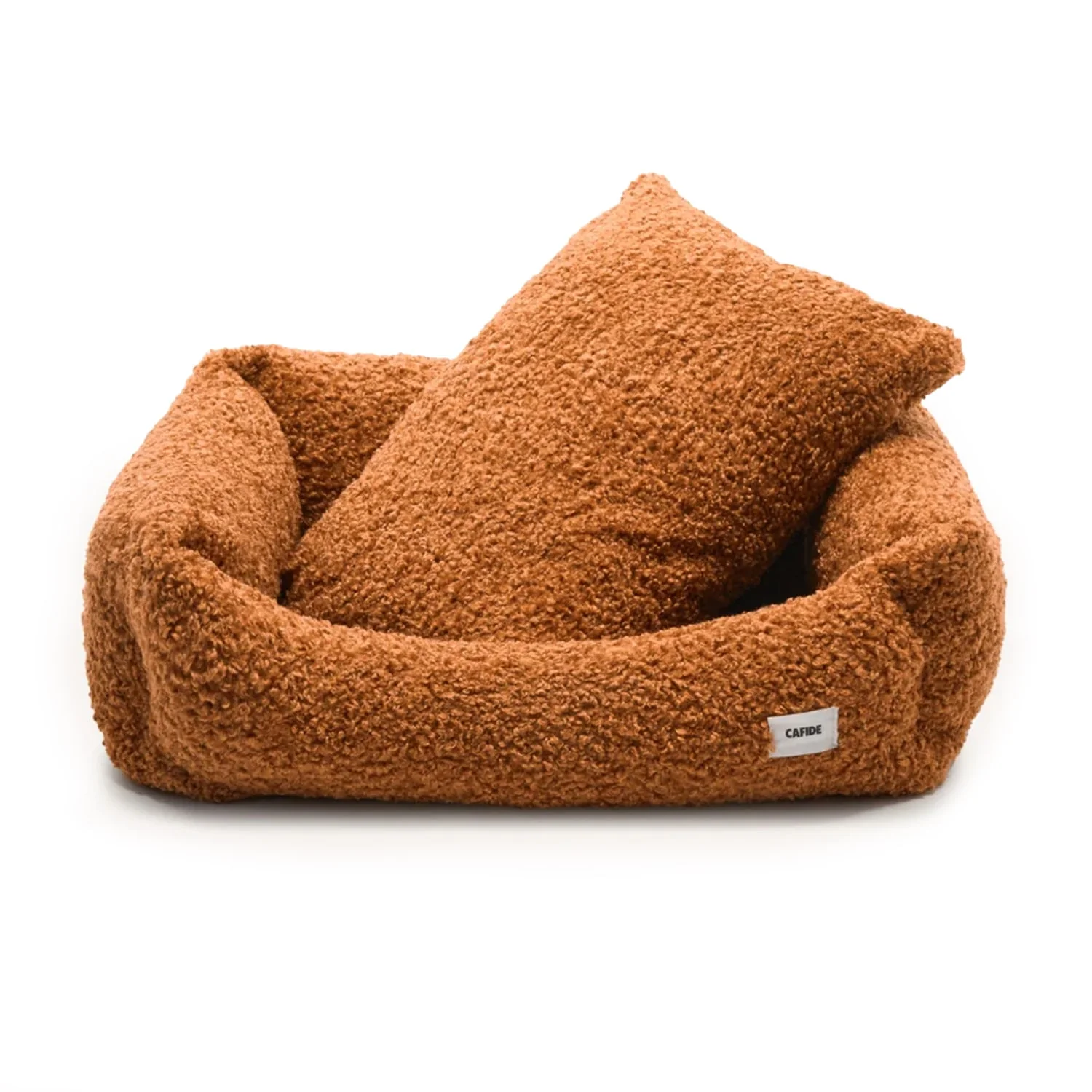 Cafide Cama De Material Reciclado Para Perro Con Tejido Estilo Borreguito Mostaza. Modelo Snozy.