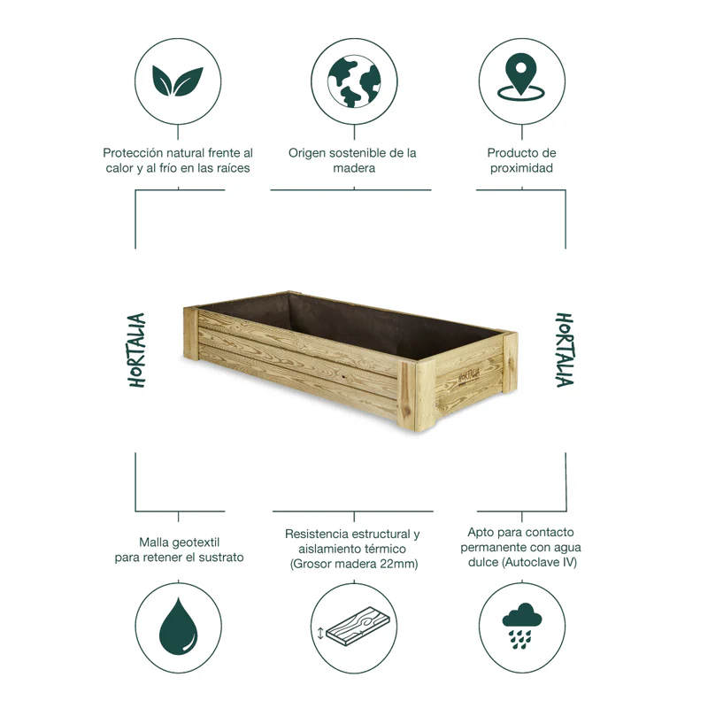 Cajón De Cultivo Madera Tratada Exterior Hortalia Box Xl30 160x80x30 Cm - Image 6
