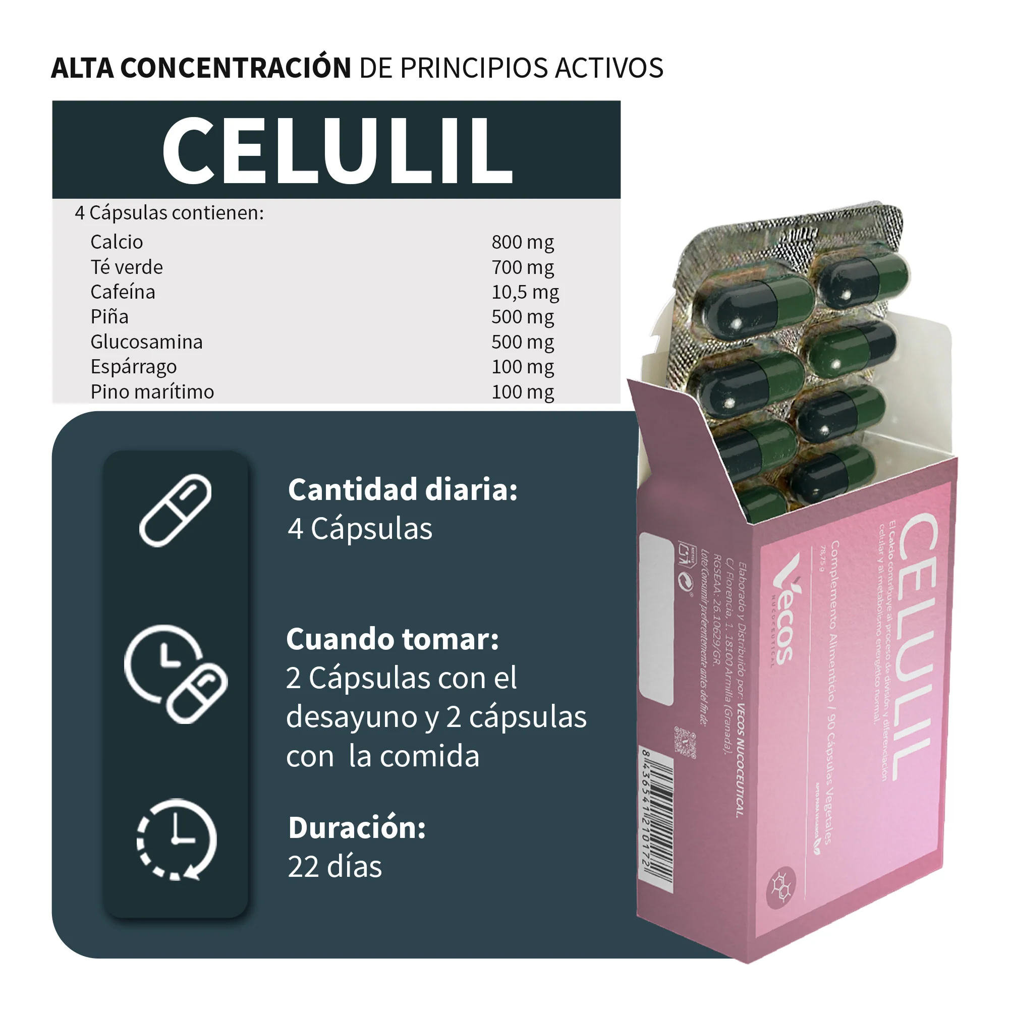 Celulil Vecos 90 Cápsulas | Celulitis Y Retención De Líquidos | Piña, Centella Y Cola De Caballo - Image 3