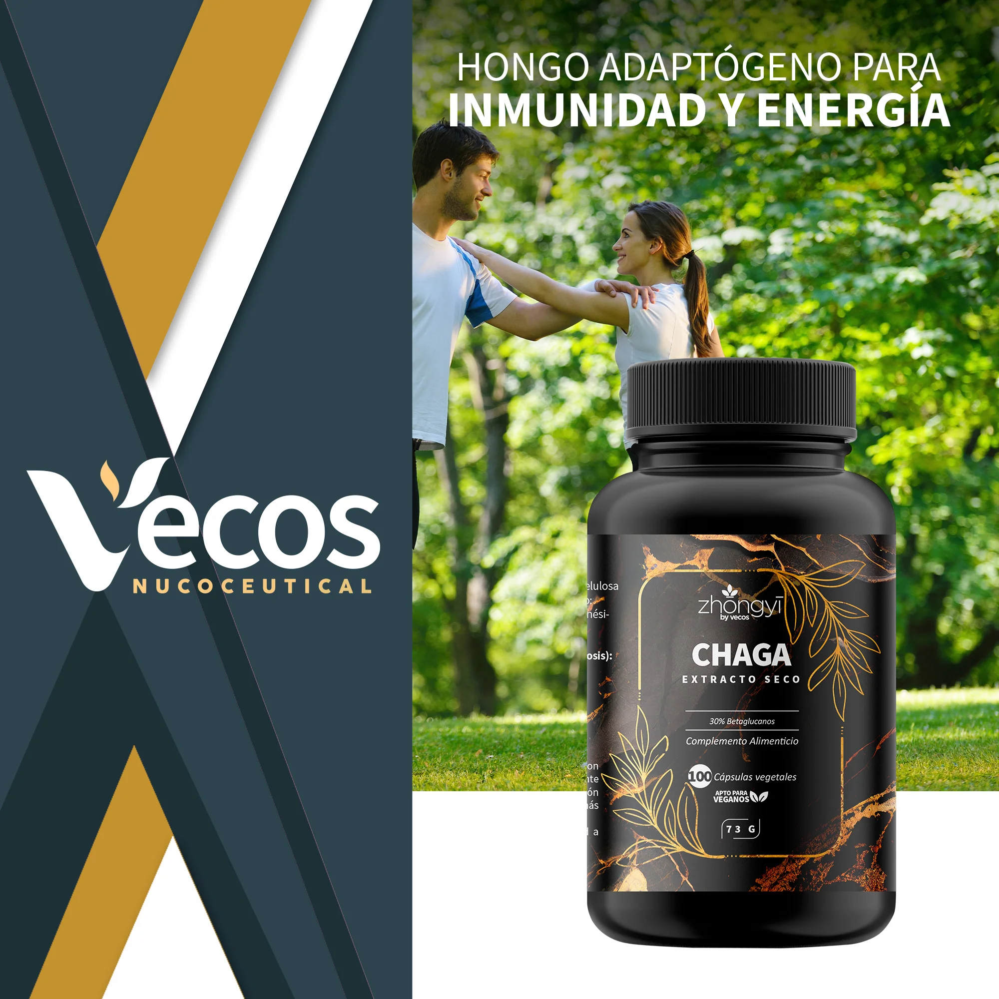 Chaga Zhongyi Vecos 100 Cápsulas | Antioxidante Y Defensa Celular | 500 Mg Con 30% Betaglucanos - Image 2