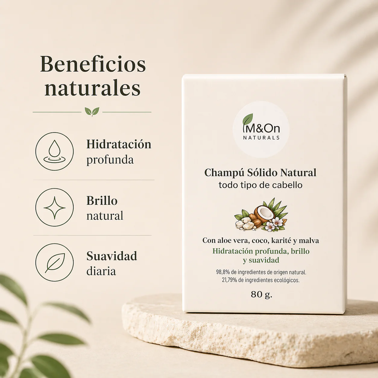 Champú Sólido Natural Para Cabello Normal 80 G | Nutrición Y Brillo | M&on Naturals - Image 3
