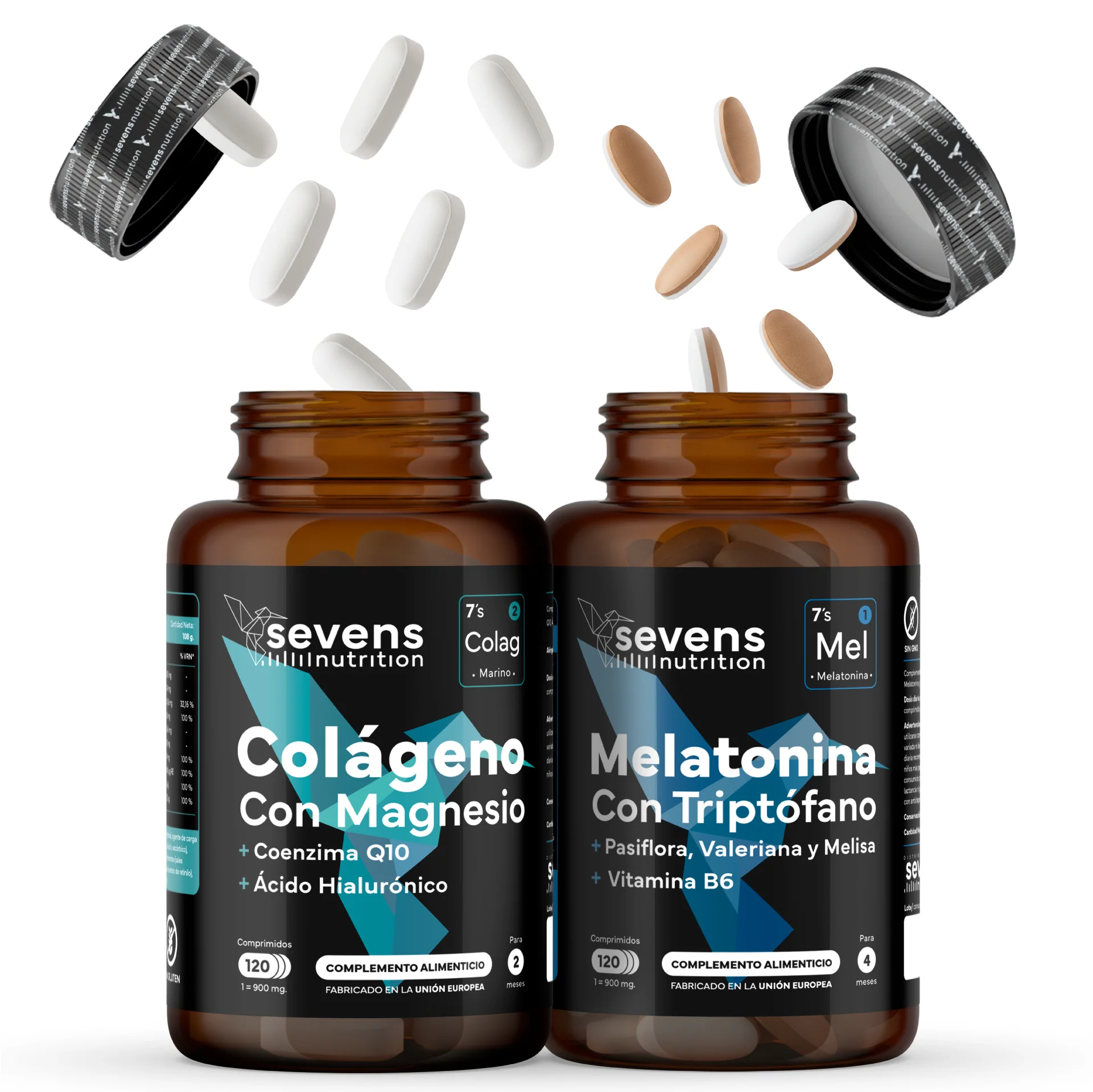 Colágeno Marino Con Magnesio + Melatonina 1,9 Mg. Sevens Nutrition. Piel, Huesos, Articulaciones Y Descanso Nocturno
