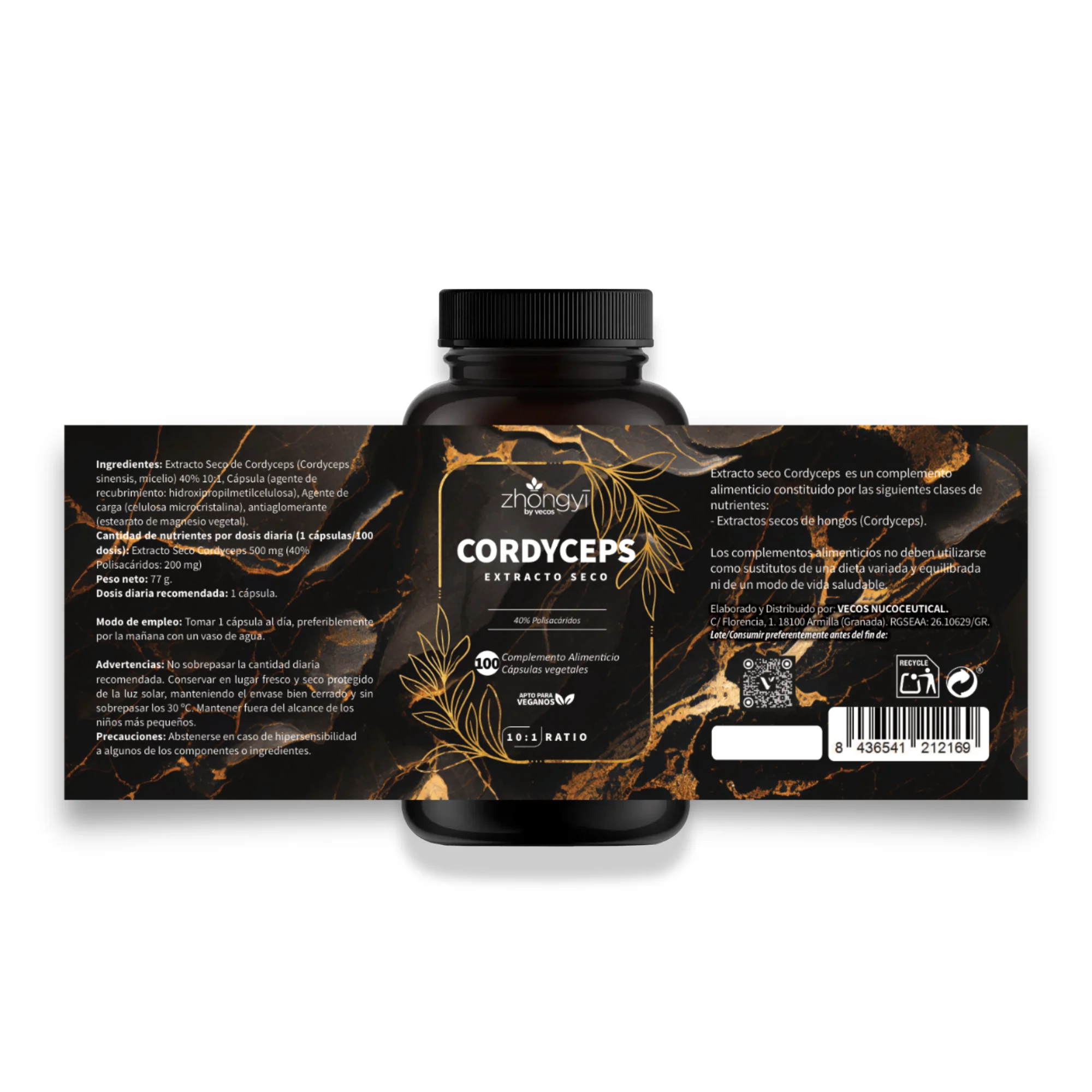 Cordyceps Sinensis 10:1 Vecos 100 Cápsulas | Resistencia Y Rendimiento | 40% Polisacáridos - Image 5