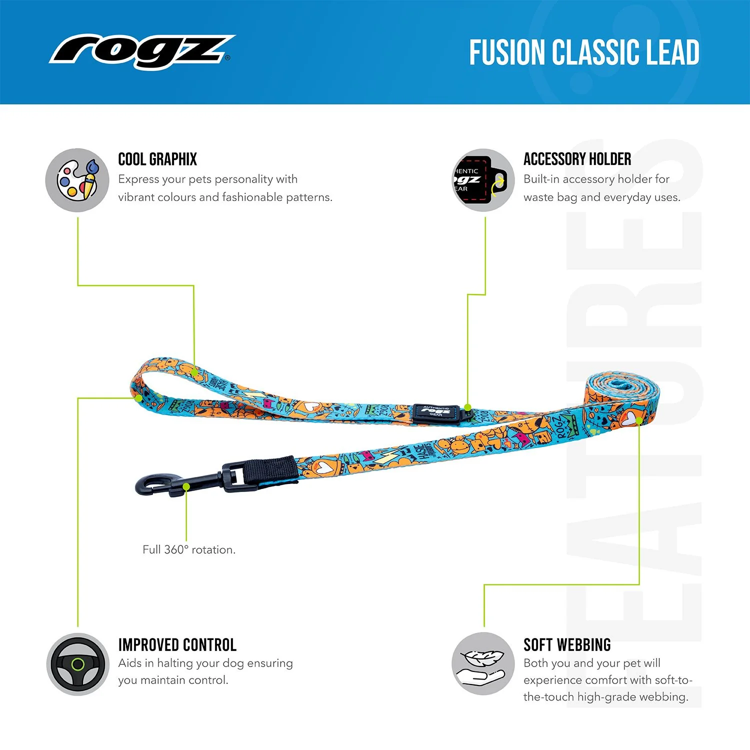 Correa Para Perro, Modelo Fusion De Rogz, Estampado Pop Art. Talla L (21-40kg) - Image 5