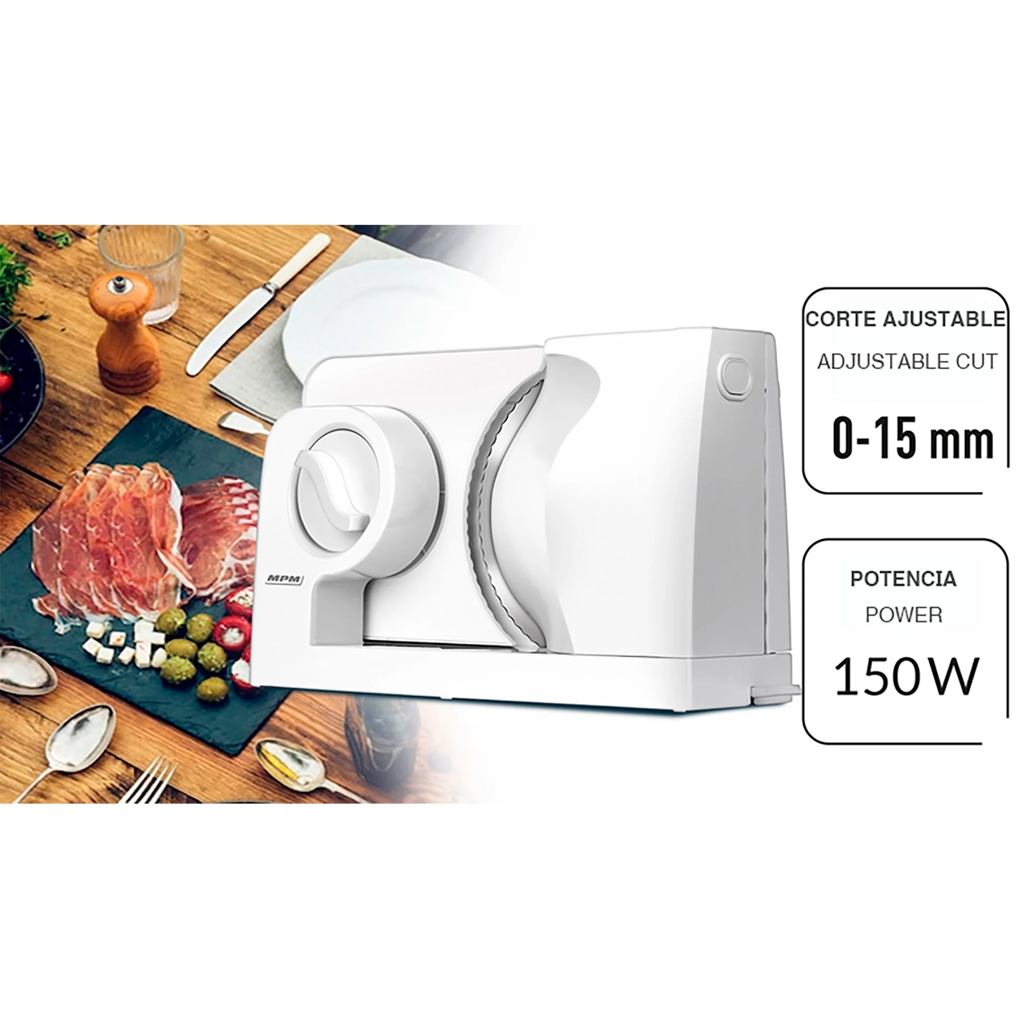 Cortafiambres Plegable, Cuchilla Especial Acero Inox., Corte Ajustable 15 Mm, Disco Corte 17 Cm Mpm Mkr-05 - Image 3