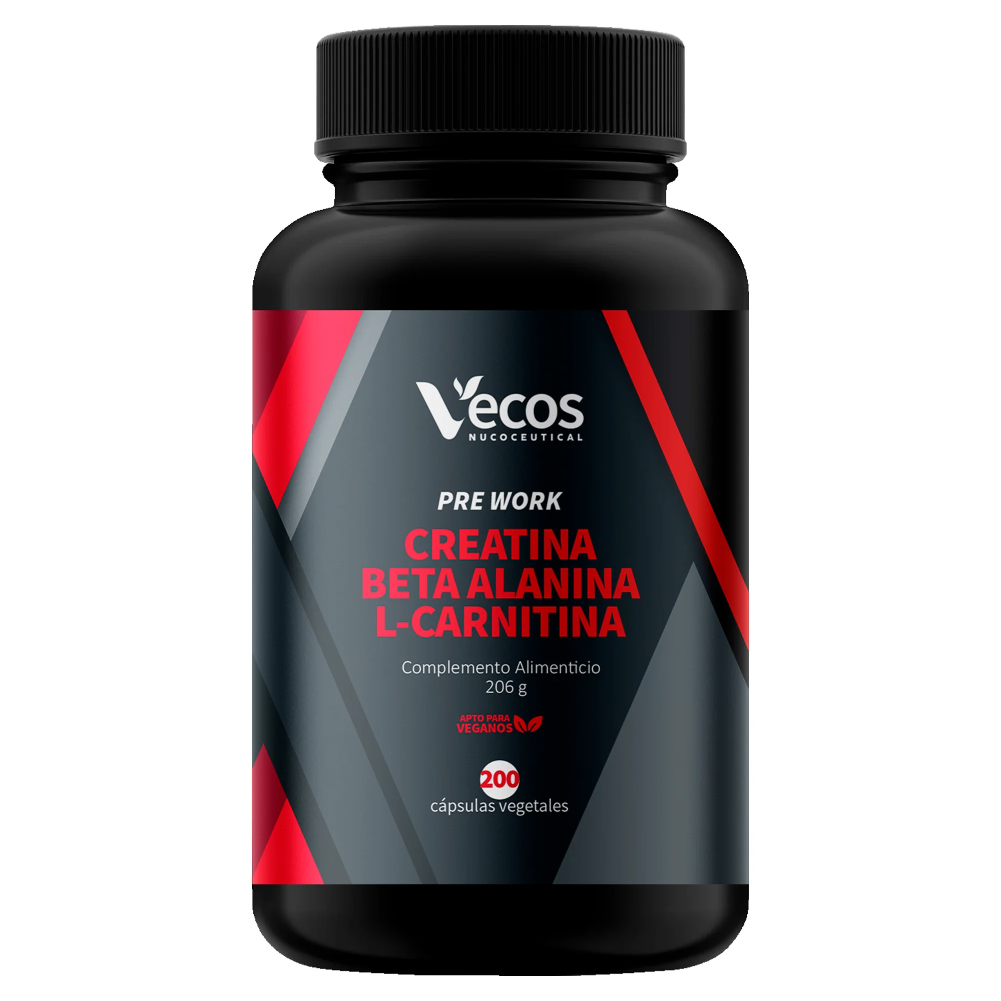 Creatina + Beta Alanina + L-carnitina Vecos 200 Cápsulas | Fuerza, Resistencia Y Rendimiento