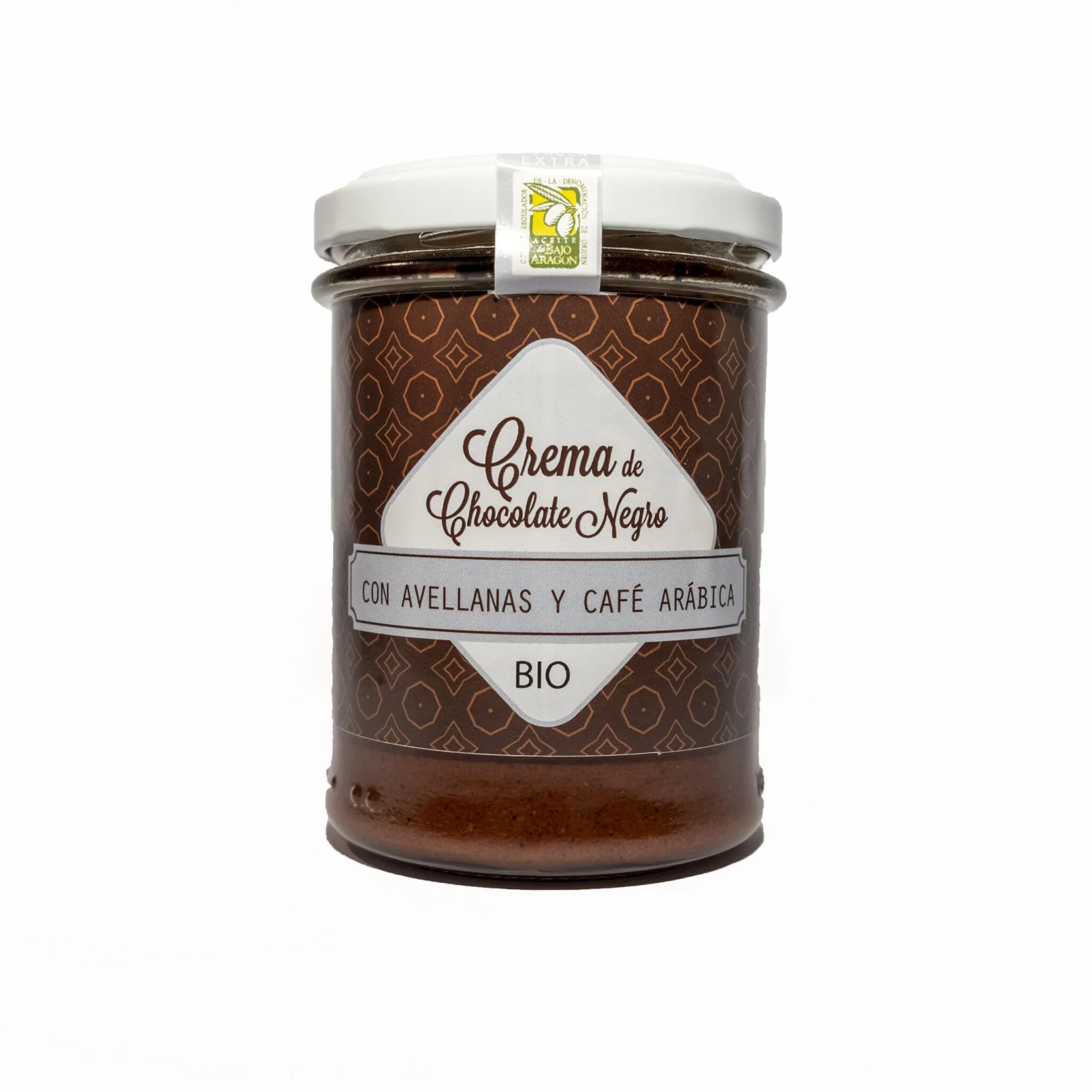 Crema Bio de chocolate negro con avellanas y café Arábica. Con aceite de oliva virgen extra.