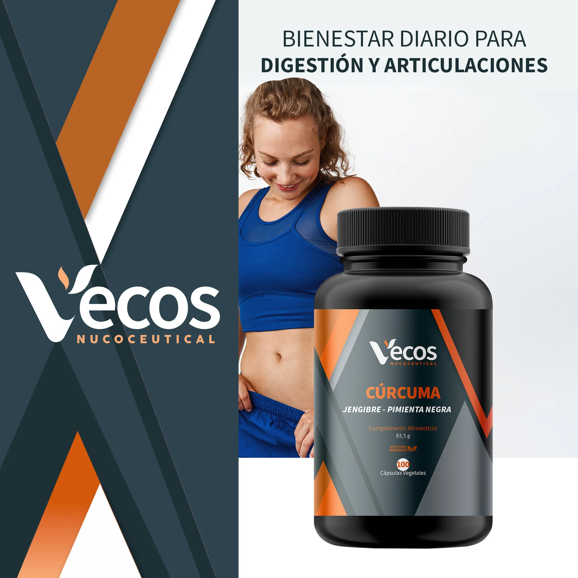 Cúrcuma 600 Mg + Jengibre Vecos 100 Cápsulas | Digestión, Articulaciones Y Absorción Mejorada | Con Piperina - Image 2