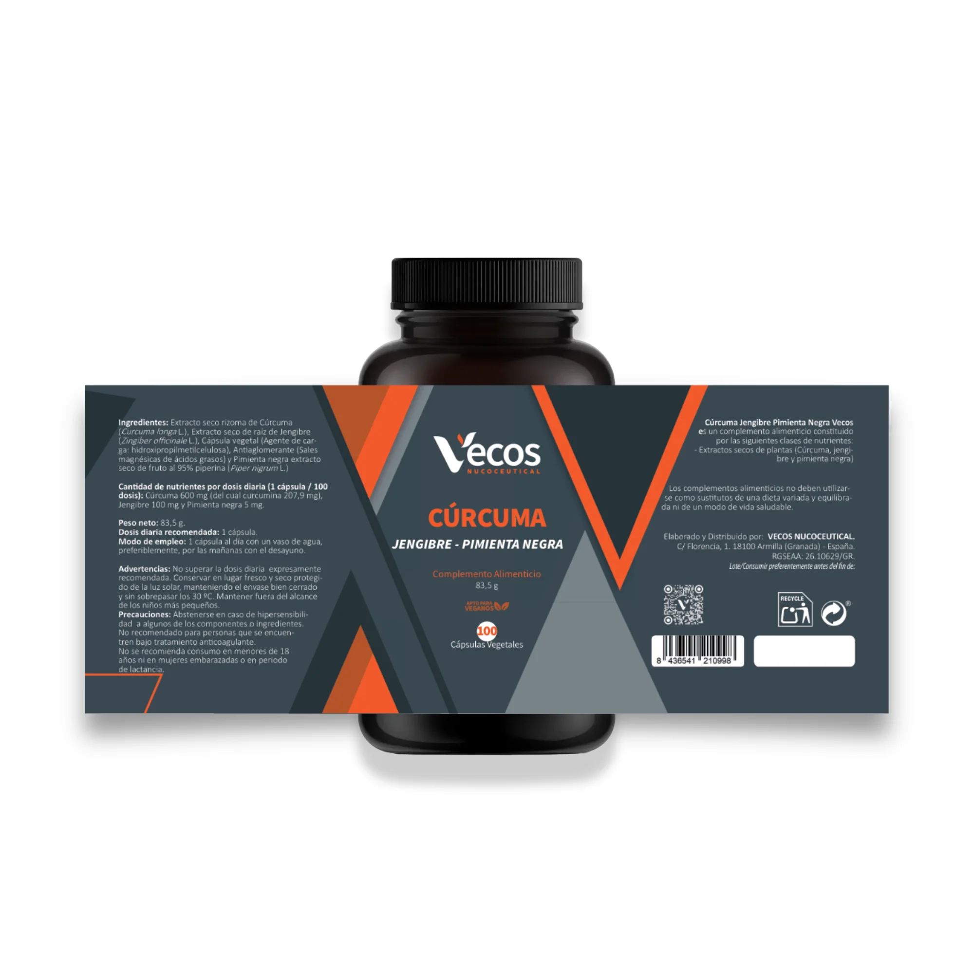 Cúrcuma 600 Mg + Jengibre Vecos 100 Cápsulas | Digestión, Articulaciones Y Absorción Mejorada | Con Piperina - Image 5