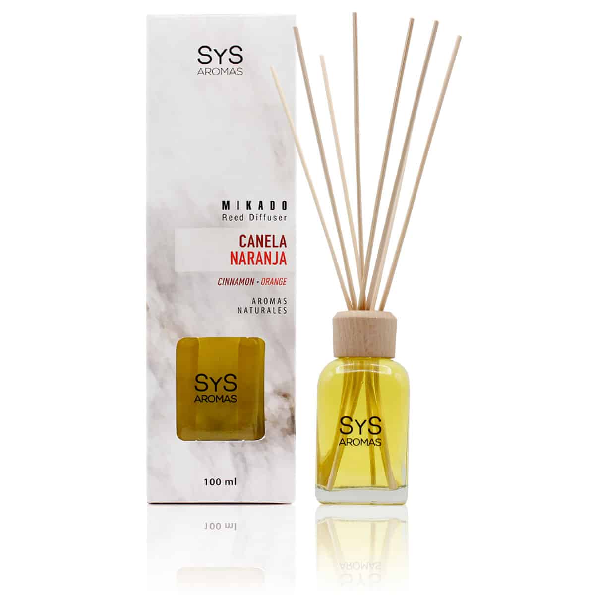 Estuche Ambientador Mikado Canela y Naranja 100 ml | Difusor de Varillas | Fragancia Cálida y Cítrica