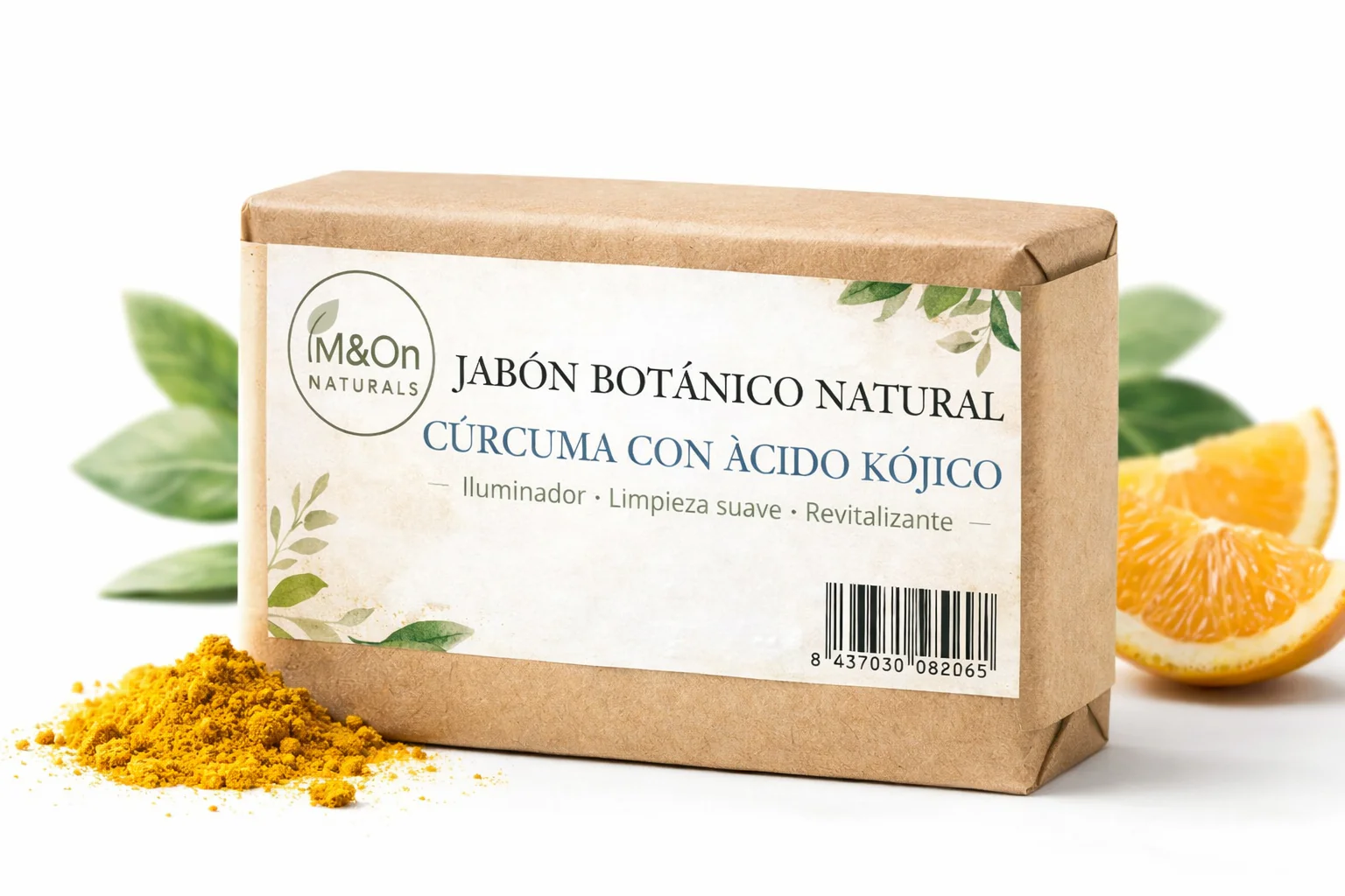Jabón Sólido De Cúrcuma Y Ácido Kójico 100 G | Iluminador Y Unificador Del Tono | M&on Naturals