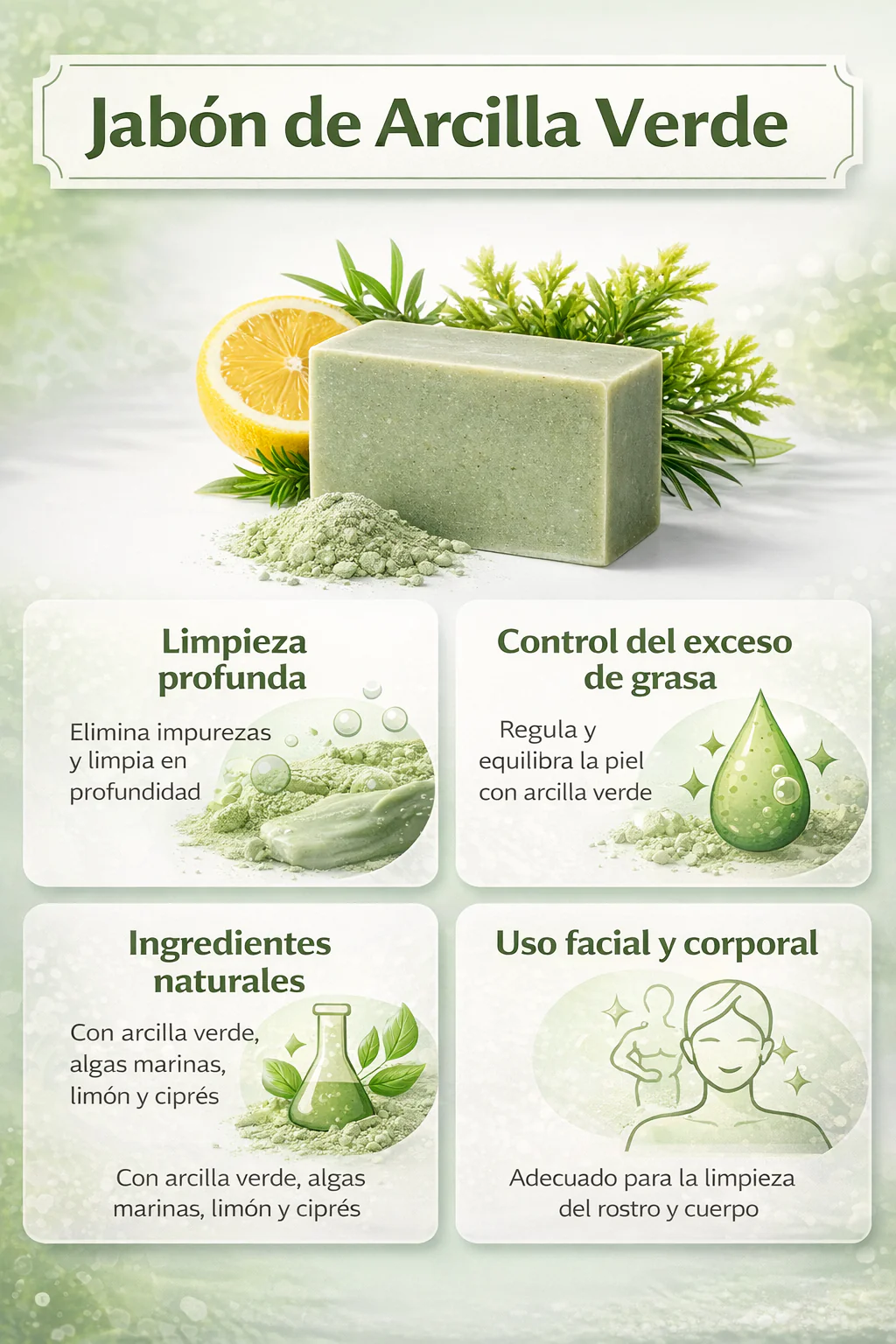 Jabón Sólido Natural De Arcilla Verde 100 G | Equilibrante Y Purificante | M&on Naturals - Image 3