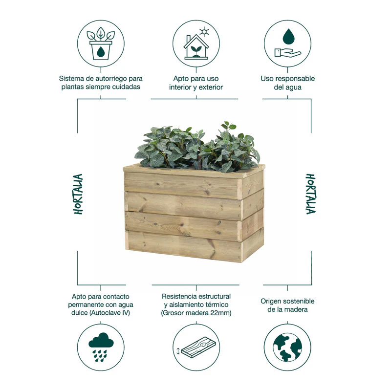 Jardinera Con Autorriego De Madera Nidum Basic Interior Y Exterior Hortalia 60x34x40 Cm - Image 5
