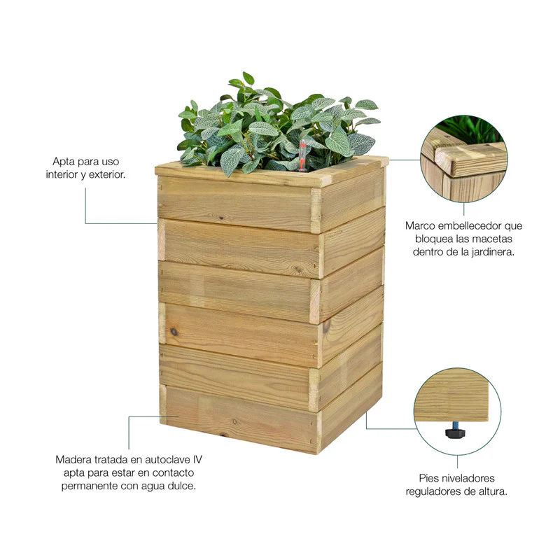 Jardinera Con Autorriego De Madera Nidum Basic Interior Y Exterior Hortalia 86x34x40 Cm - Image 4