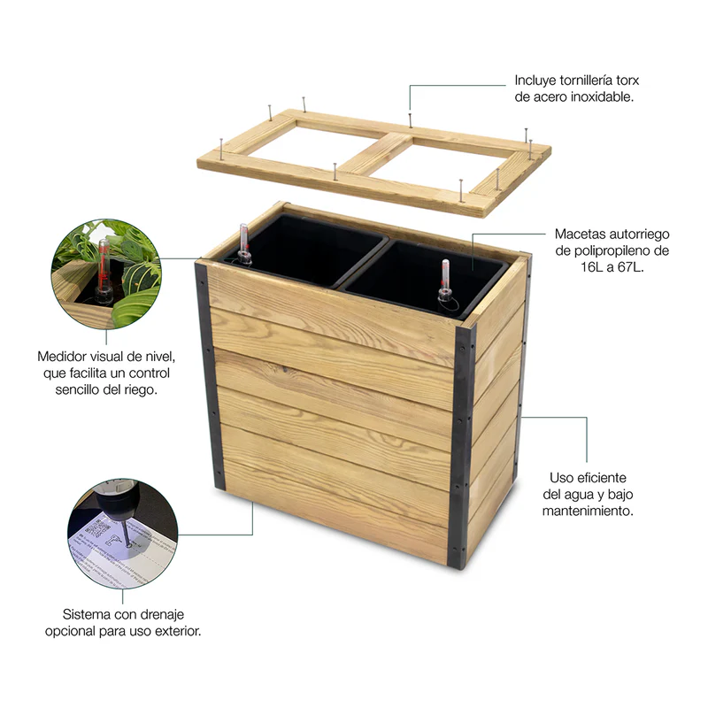 Jardinera Con Autorriego De Madera Nidum Interior Y Exterior Hortalia 110x40x80 Cm - Image 4