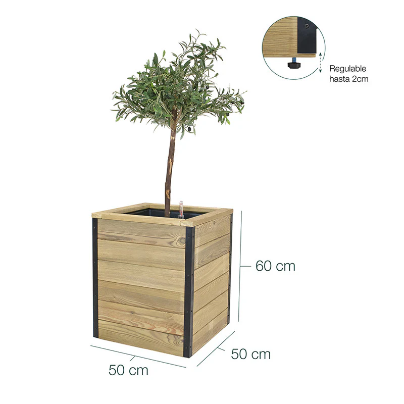 Jardinera Con Autorriego De Madera Nidum Interior Y Exterior Hortalia 50x50x60 Cm - Image 6