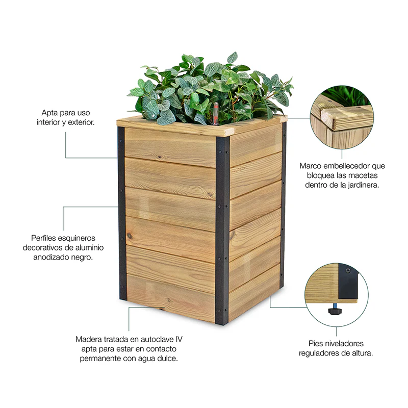Jardinera Con Autorriego De Madera Nidum Interior Y Exterior Hortalia 86x34x80 Cm - Image 5