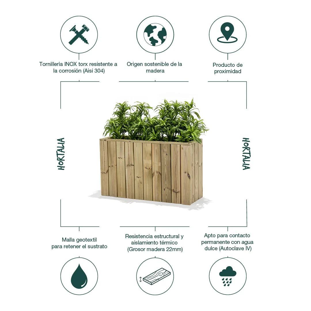 Jardinera De Madera Para Exterior Atrium Hortalia 100x34x60 Cm - Image 3