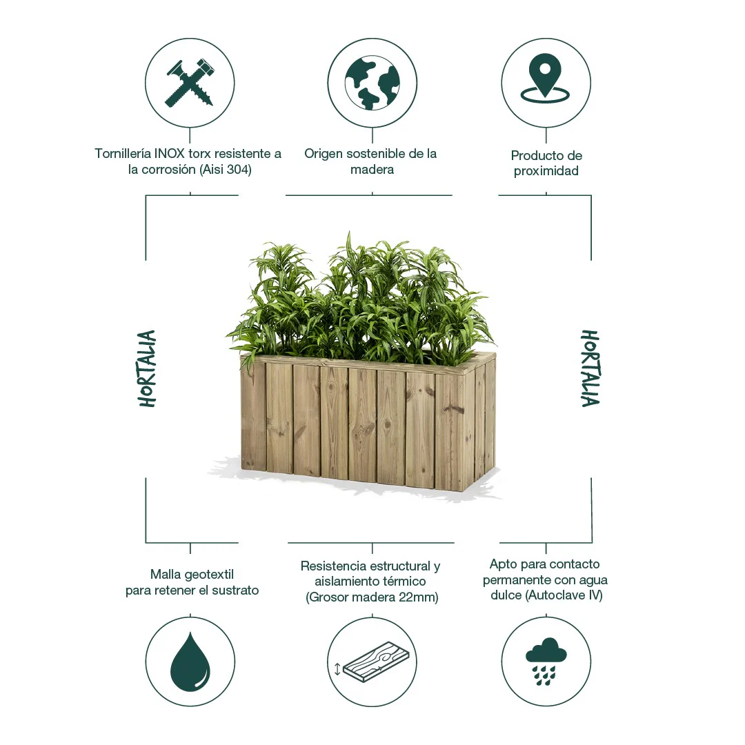 Jardinera De Madera Para Exterior Atrium Hortalia 80x34x40 Cm - Image 4