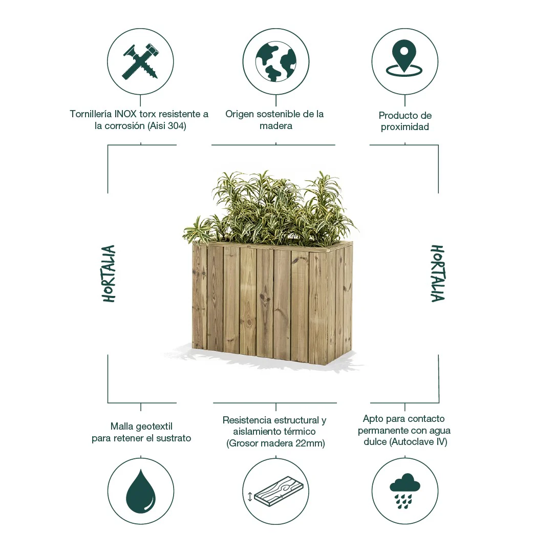 Jardinera De Madera Para Exterior Atrium Hortalia 80x34x60 Cm - Image 3